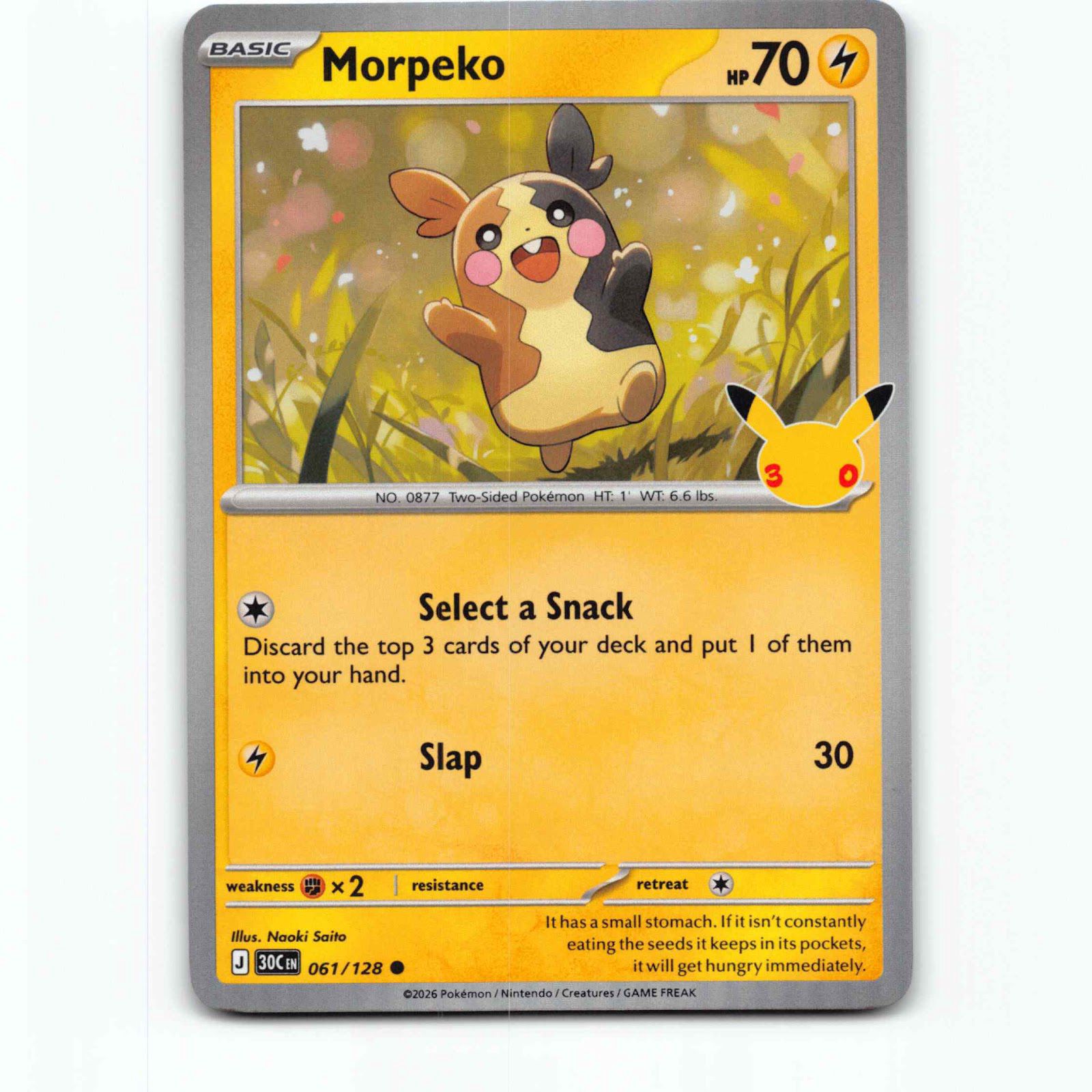 Morpeko 61 Holo Pokémon 30C EN 061/128 30th Celebration Pokemon Kort
