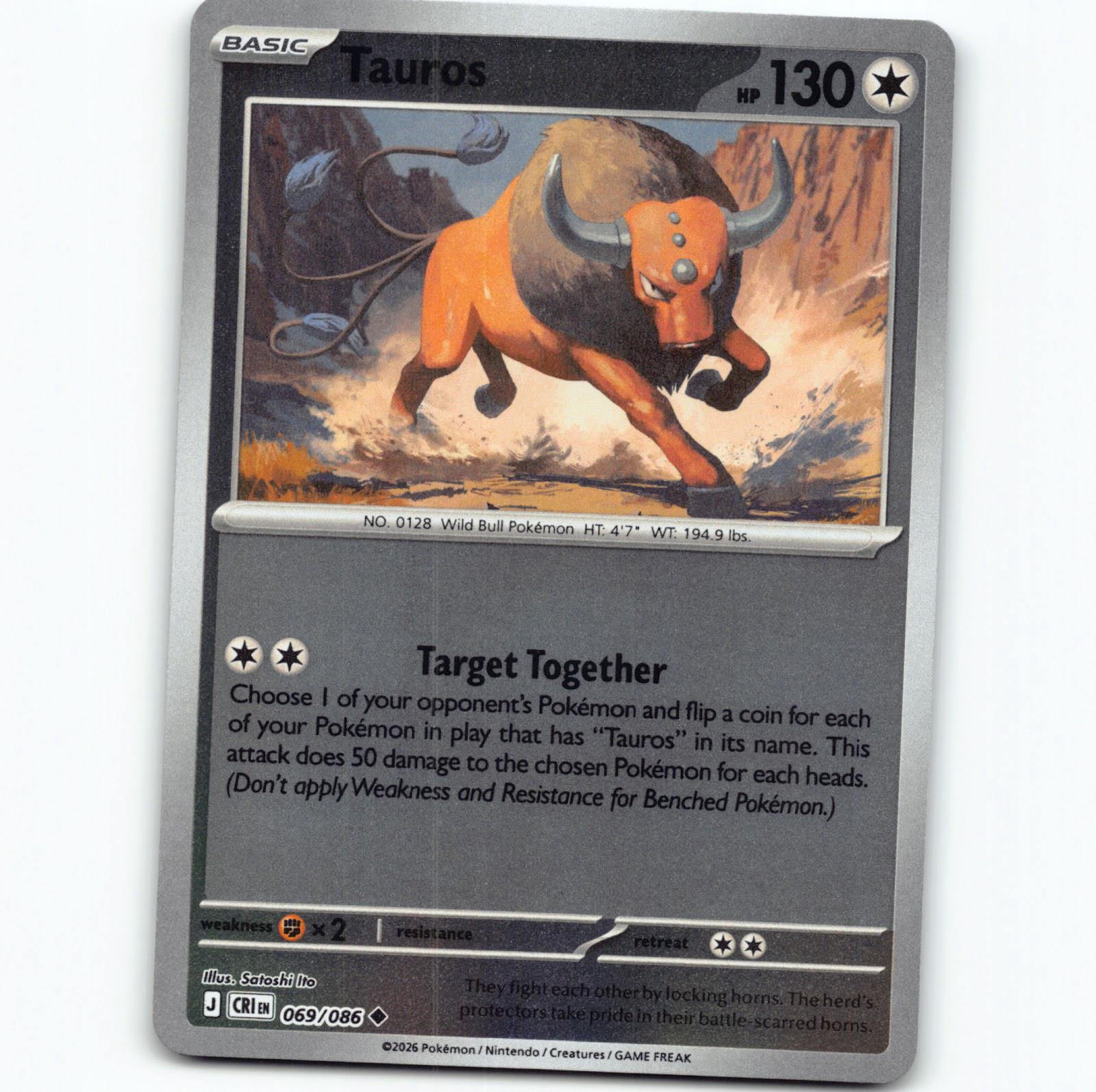 Pokémon Tauros CRI EN 069/086 Reverse Holo Pokemon Kort Chaos Rising Mega Evolut