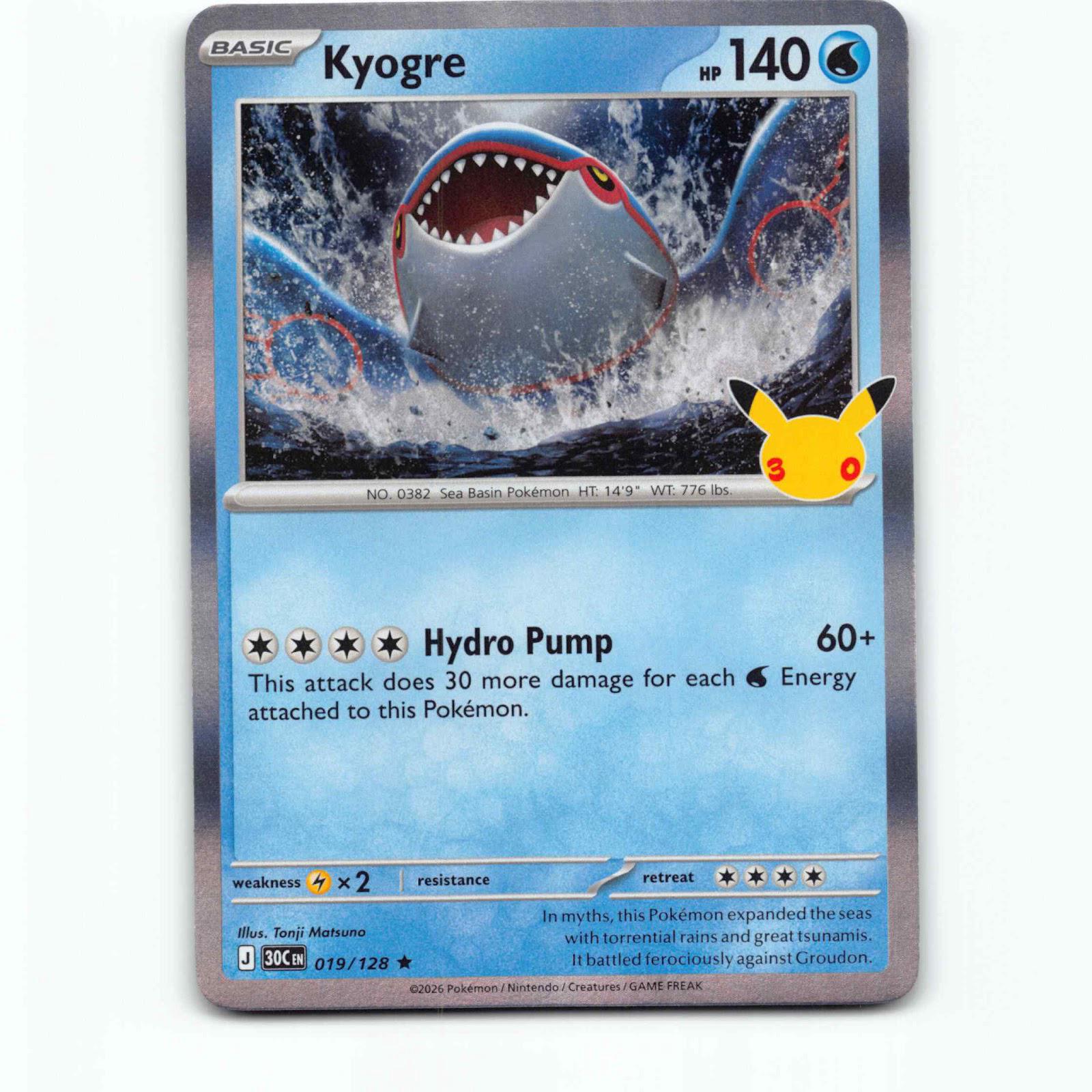 Kyogre 19 Holo Pokémon 30C EN 019/128 30th Celebration Pokemon Kort