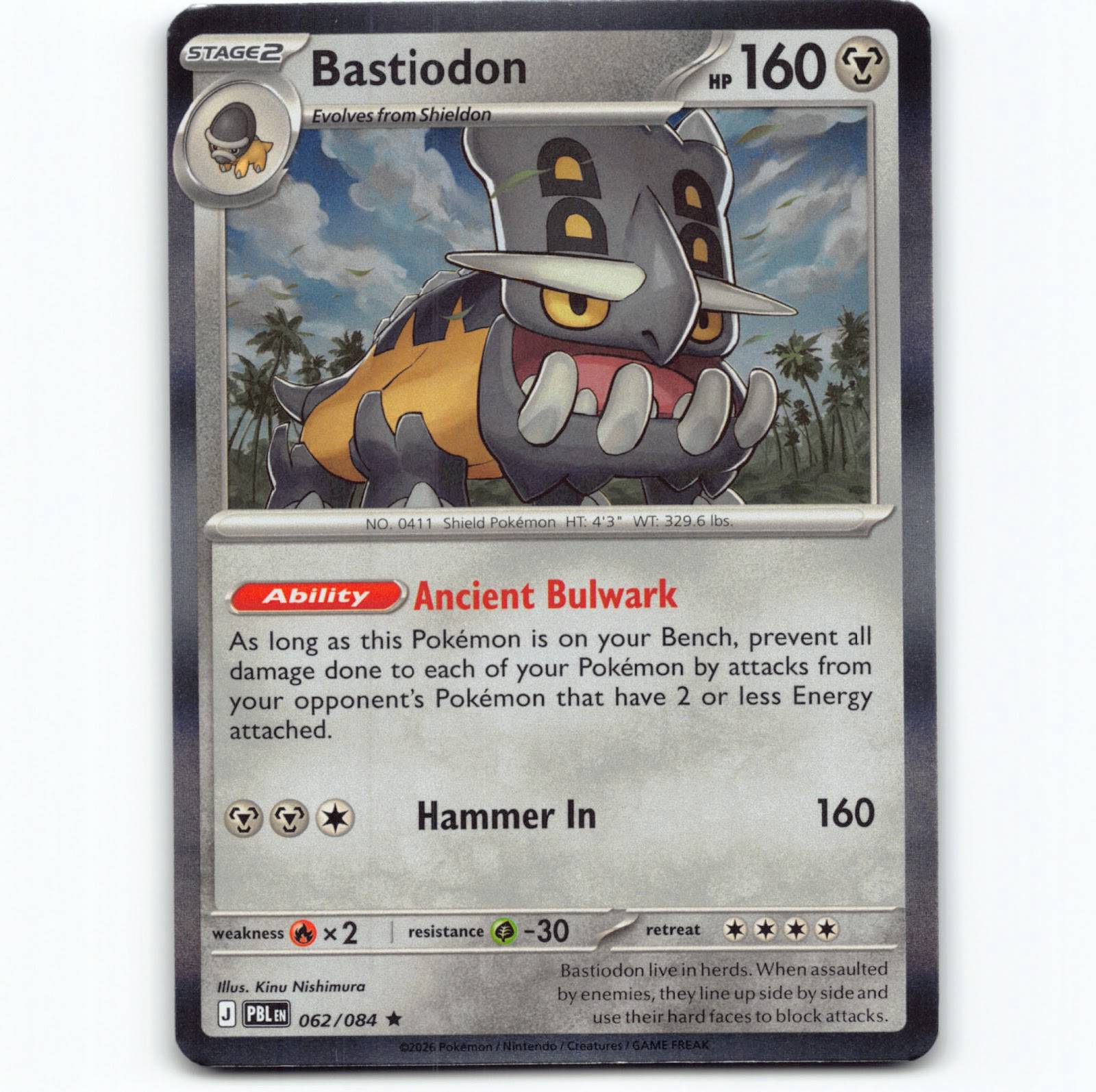 Pokémon Bastiodon PBL EN 062/084 Holo Pokemon Kort Pitch Black Mega Evolution