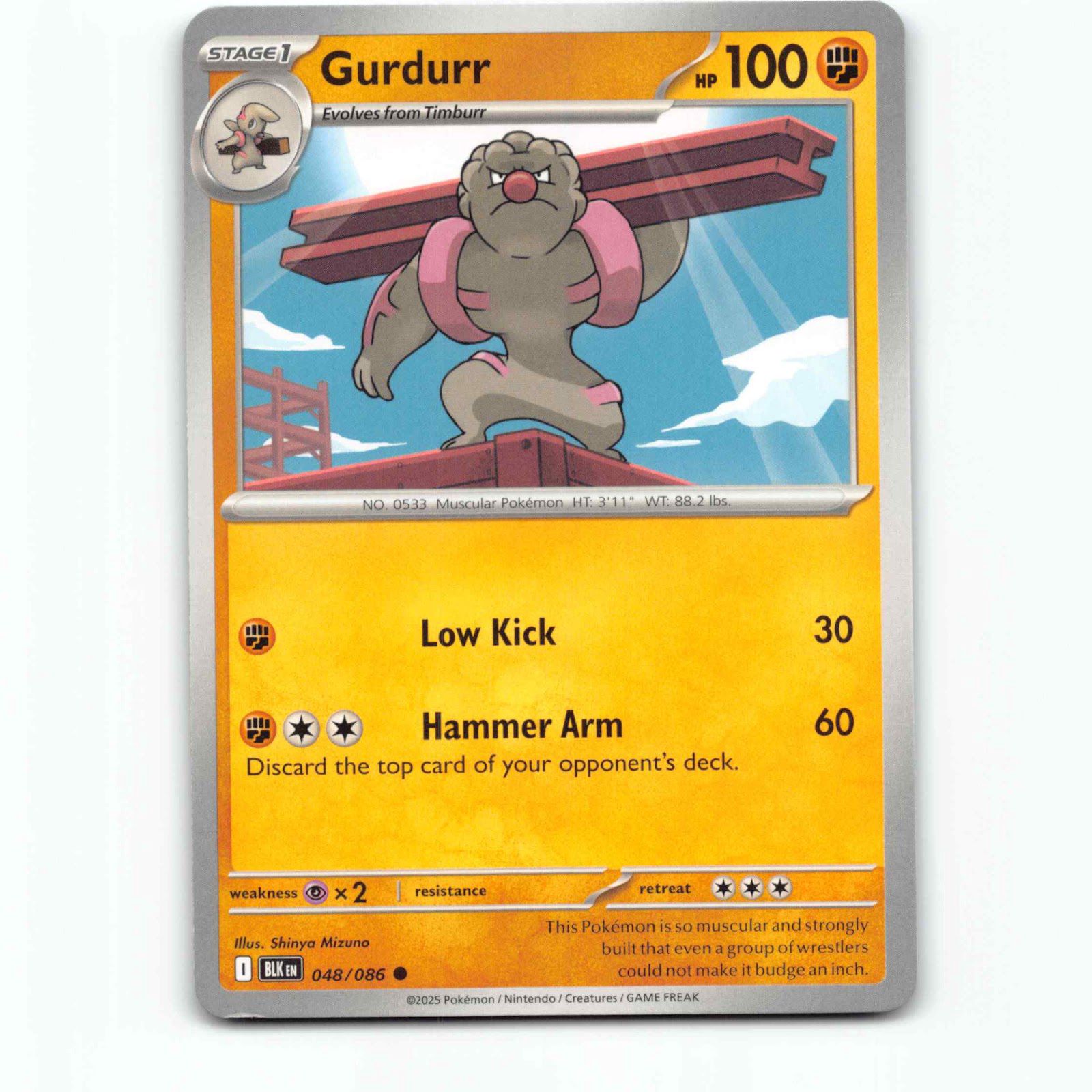 Gurdurr 048/086 Pokémon BLK EN Black Bolt Pokemon Kort Scarlet & Violet