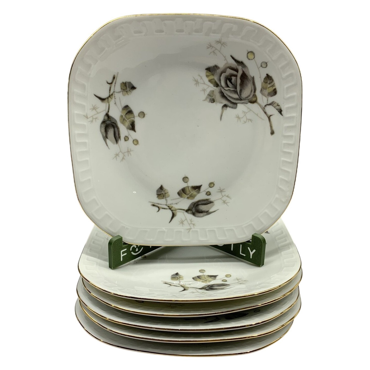 6 st Wawel Assietter Porslin Blommor Gulddekor Vit Retro Poland