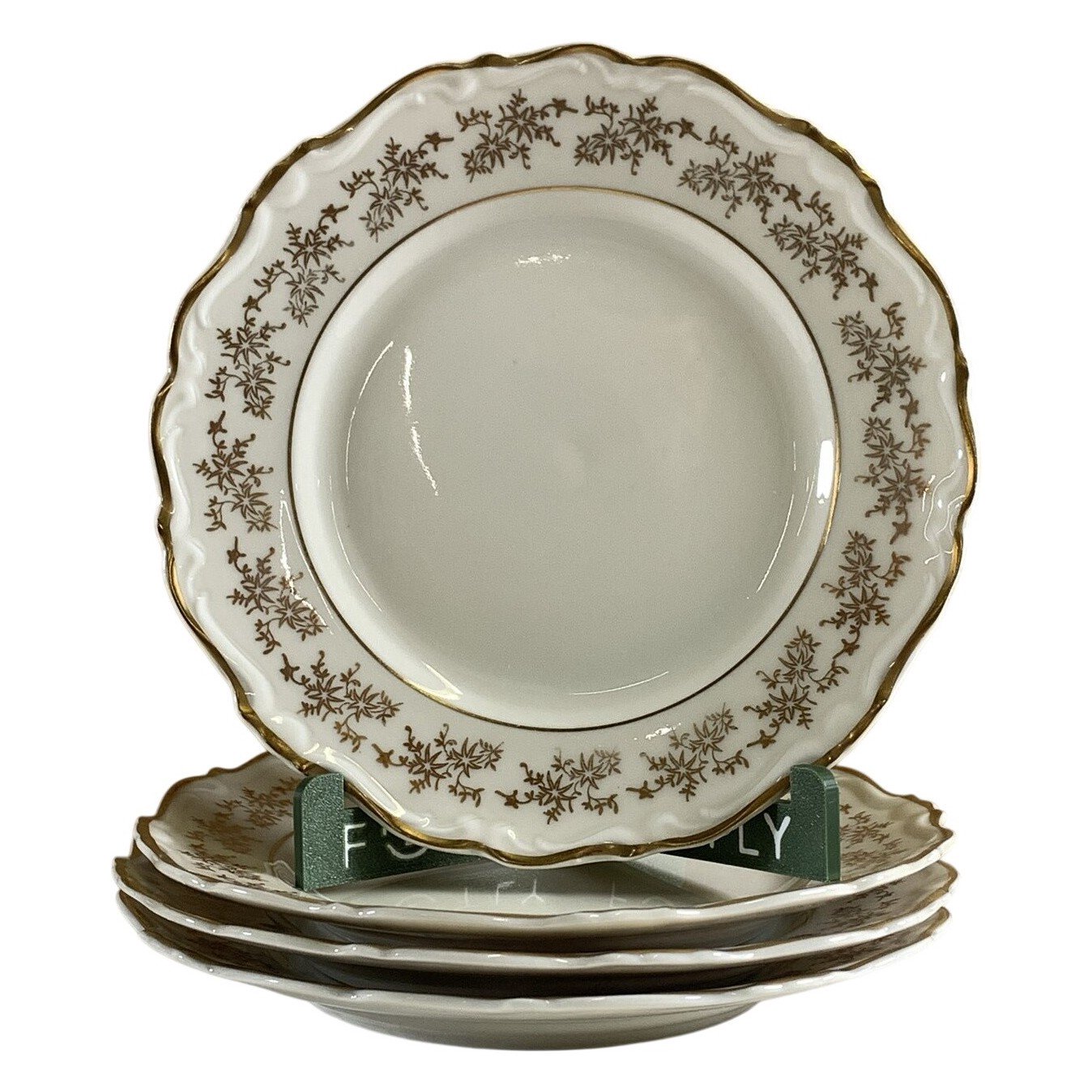 Upsala Ekeby Karlskrona 4 st Assietter Porslin Gulddekor Vit Fat Vintage