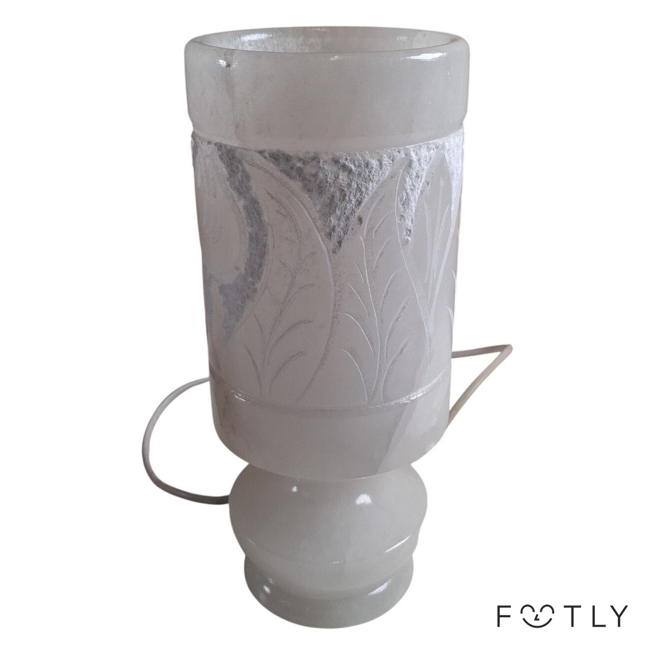 Bordslampa Glas Frostad Tulpan Vit Mönstrad Vintage Lampa Belysning Art Deco