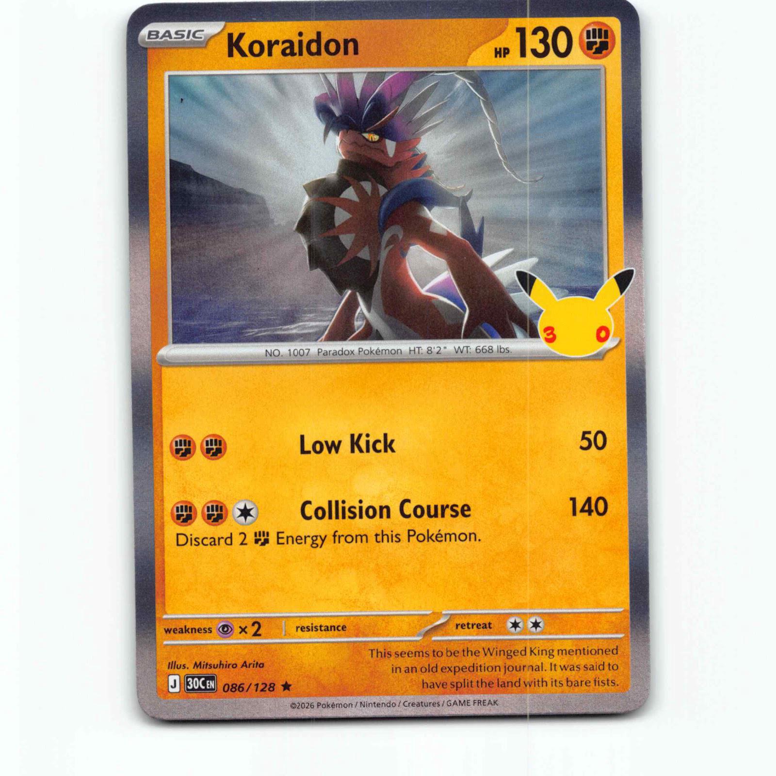 Koraidon 86 Holo Pokémon 30C EN 086/128 30th Celebration Pokemon Kort