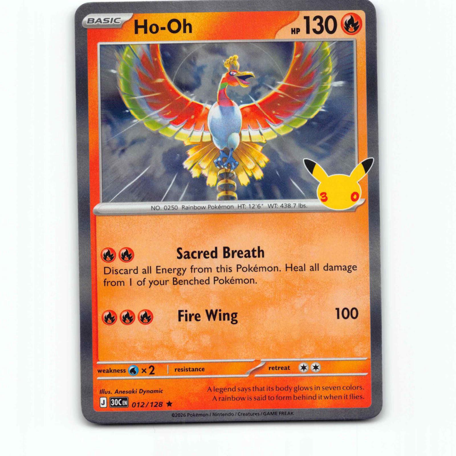 Ho-Oh 12 Holo Pokémon 30C EN 012/128 30th Celebration Pokemon Kort