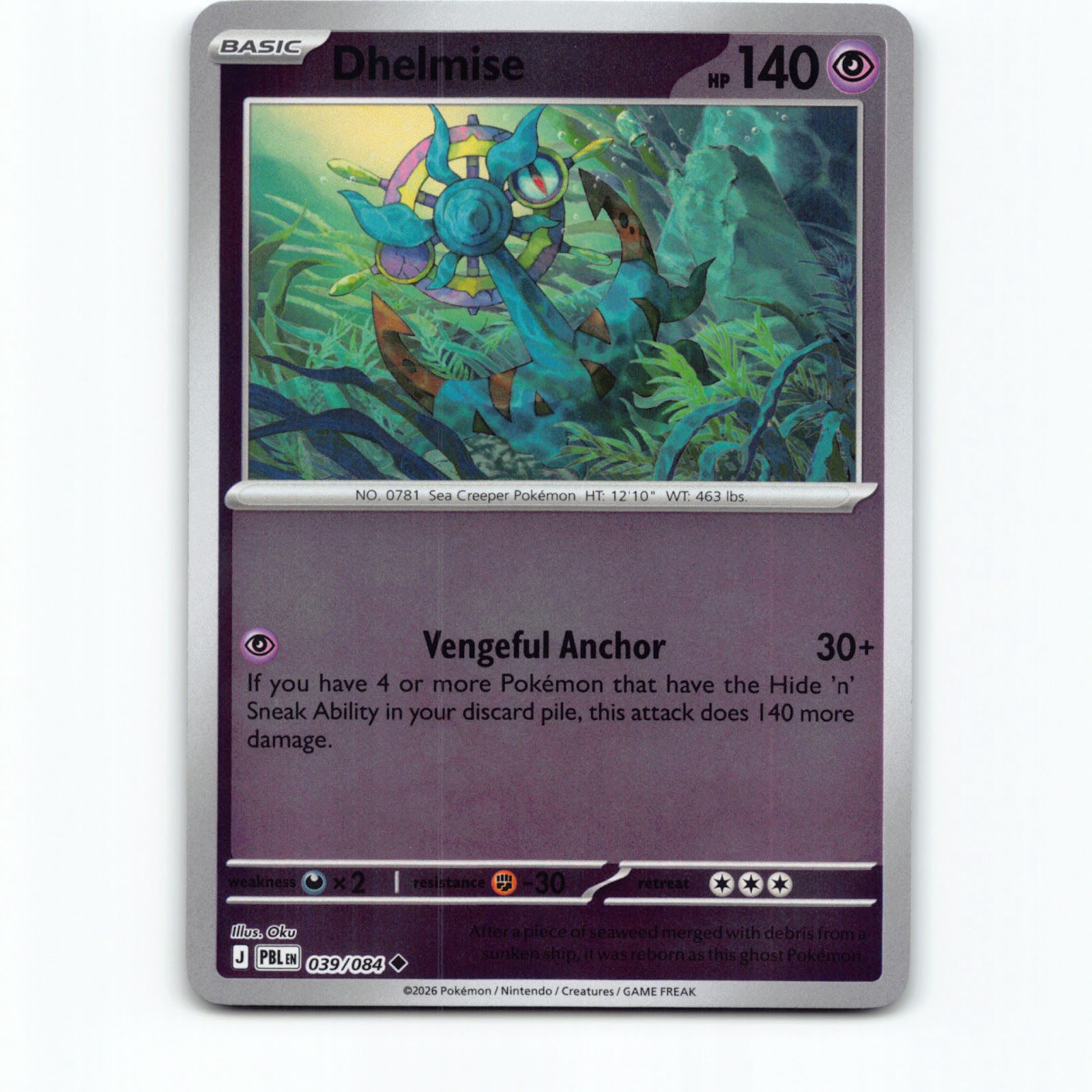 Pokémon Dhelmise PBL EN 039/084 Reverse Holo Pokemon Kort Pitch Black Mega Evolu