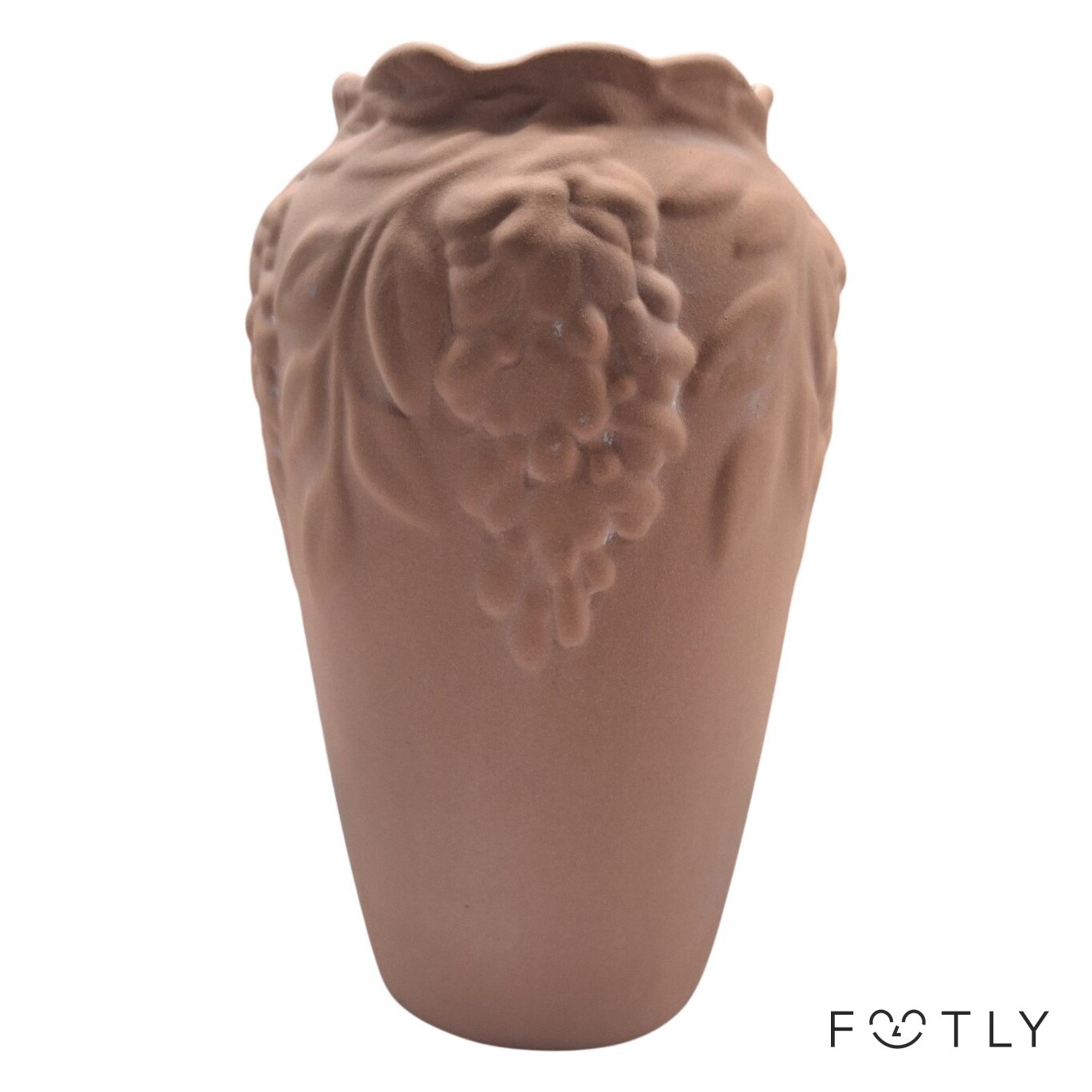 Vas 1022 Keramik Matt Rosa Relief Vindruvor Blommor Vintage Kruka Blomvas