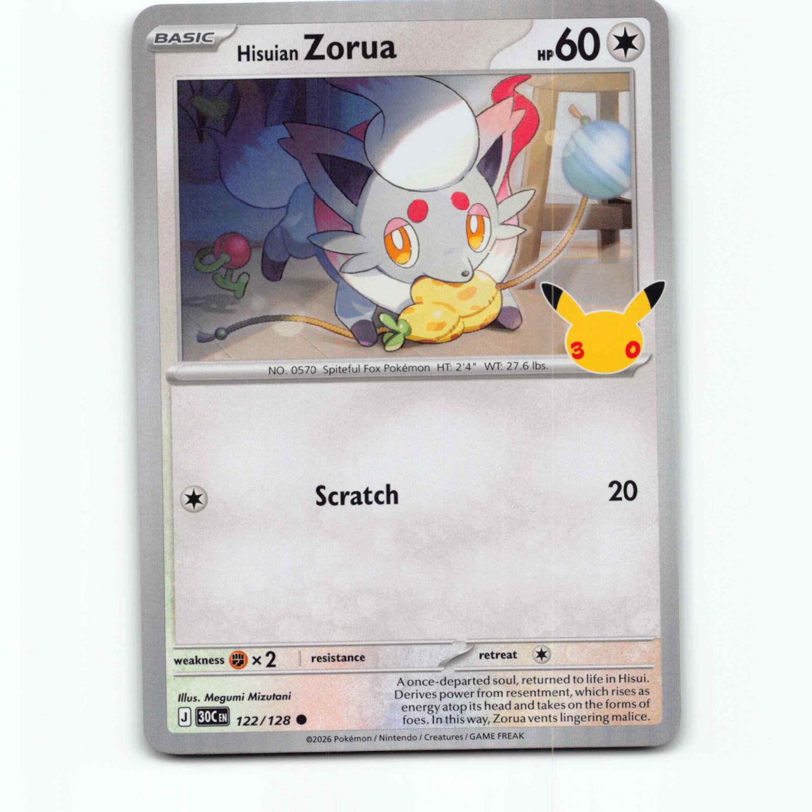 Hisuian Zorua 122 Holo Pokémon 30C EN 122/128 30th Celebration Pokemon Kort