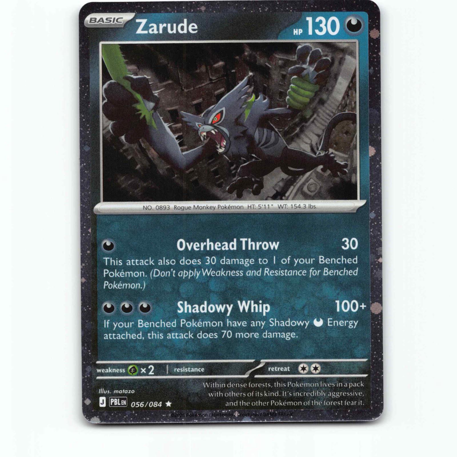 Zarude 056/084 Pokémon Cosmic Holo PBL EN Pitch Black Pokemon Kort Mega Evolutio