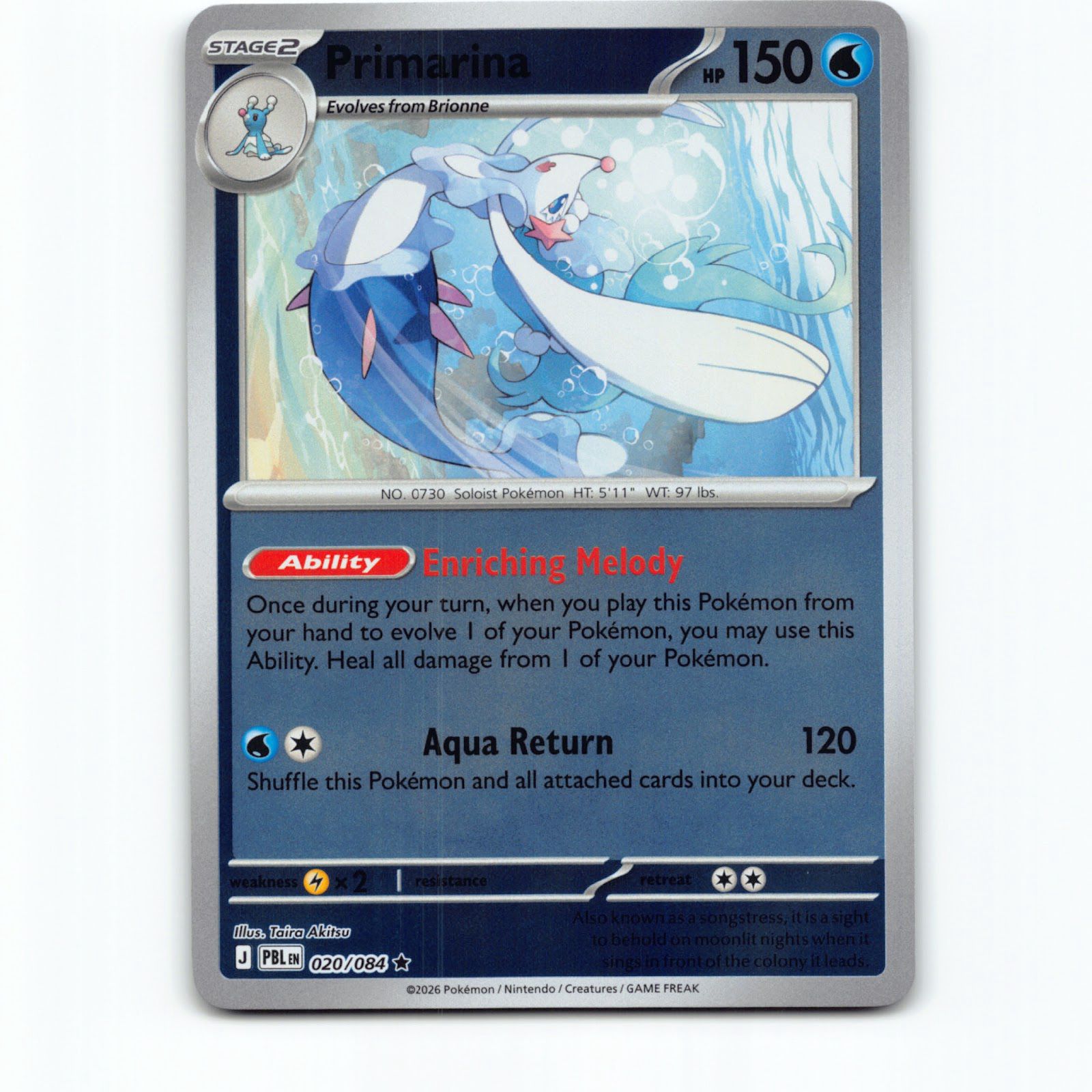 Primarina 020/084 Pokémon Reverse Holo PBL EN Pitch Black Pokemon Kort Mega Evol