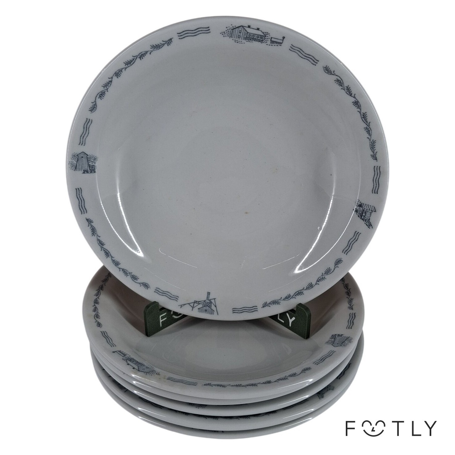 Rörstrand 6 st Djupa Tallrikar Vintage Porslin Blå Vit Sverige 602 Tallrik Retro