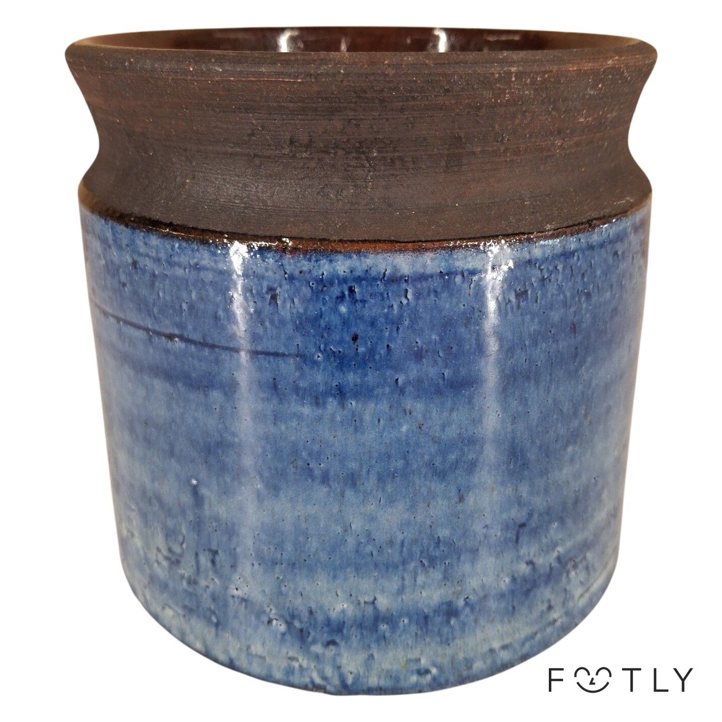 Kai K. Kruka Blå Brun Keramik Studio Pottery Vas Retro Signerad