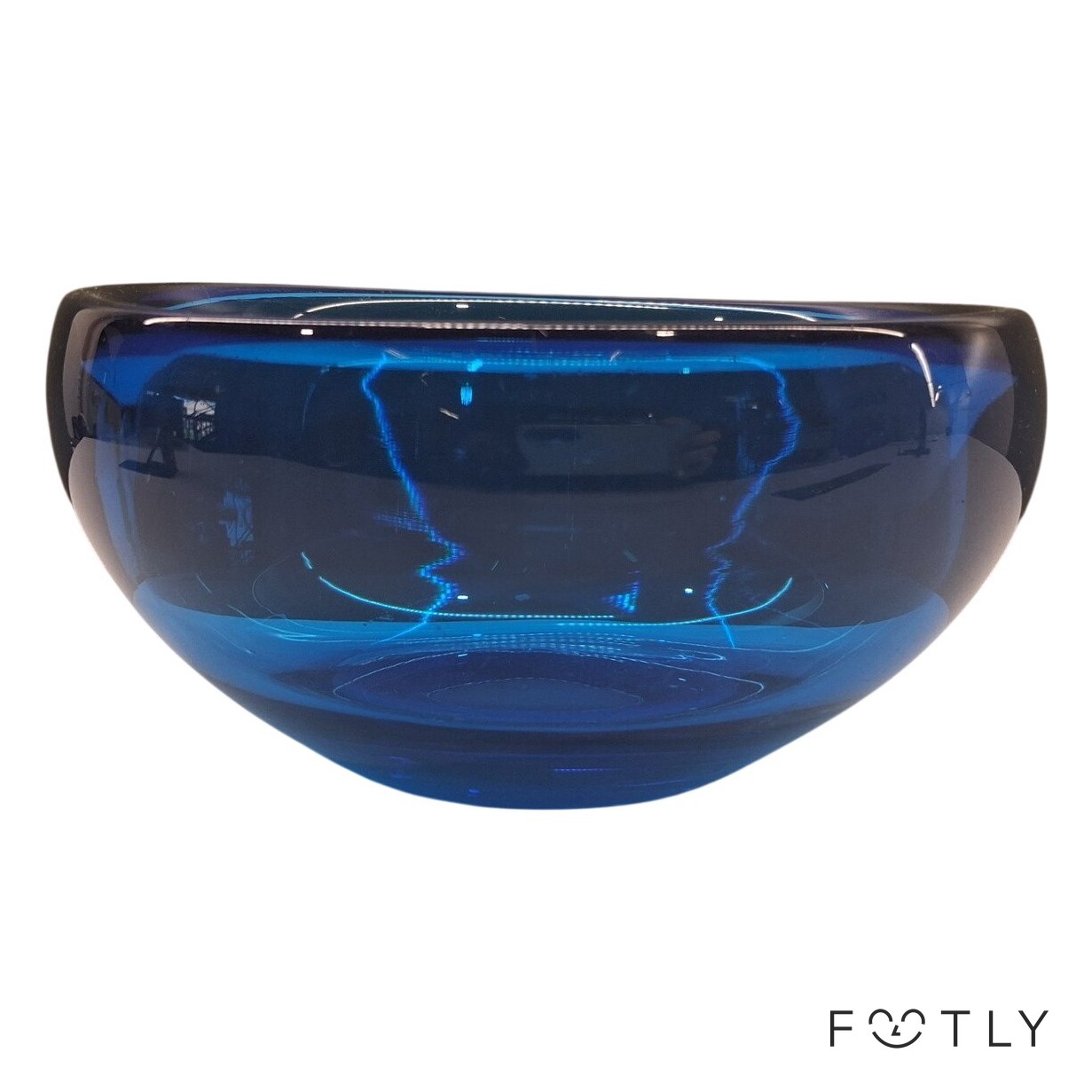 Eneryda Glasbruk Skål Blå Glas Rund Vintage Skål Fat Konstglas Blått Glas