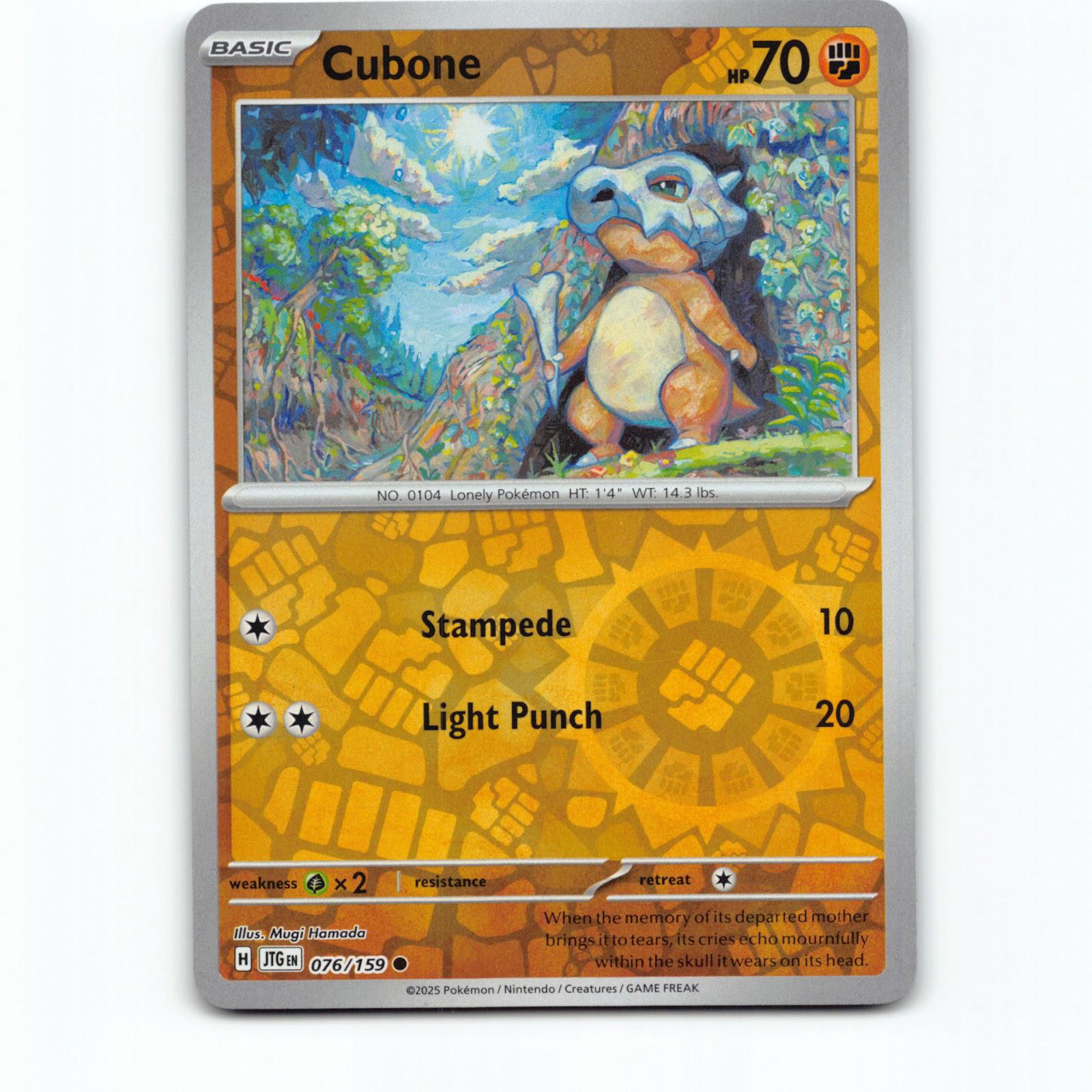 Cubone 076/159 Pokémon Reverse Holo JTG EN Journey Together Pokemon Kort Scarlet