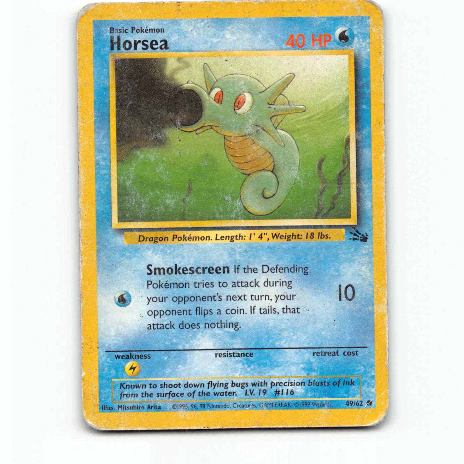 Horsea 49 Pokémon FO EN 49/62 Fossil Pokemon Kort Wizards of The Coast