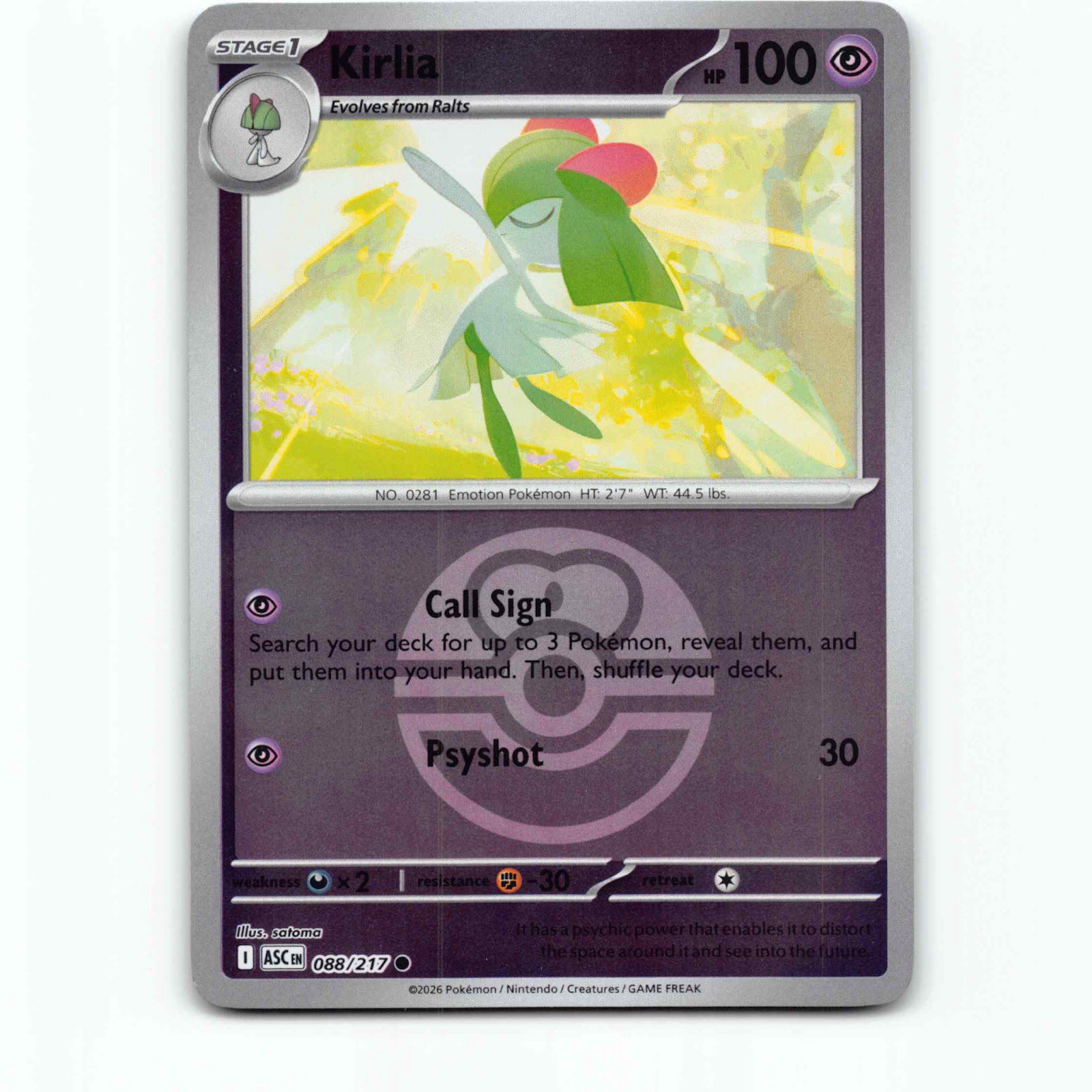 Kirlia 88 Love Ball Pokémon ASC EN 088/217 Ascended Heroes Pokemon Kort