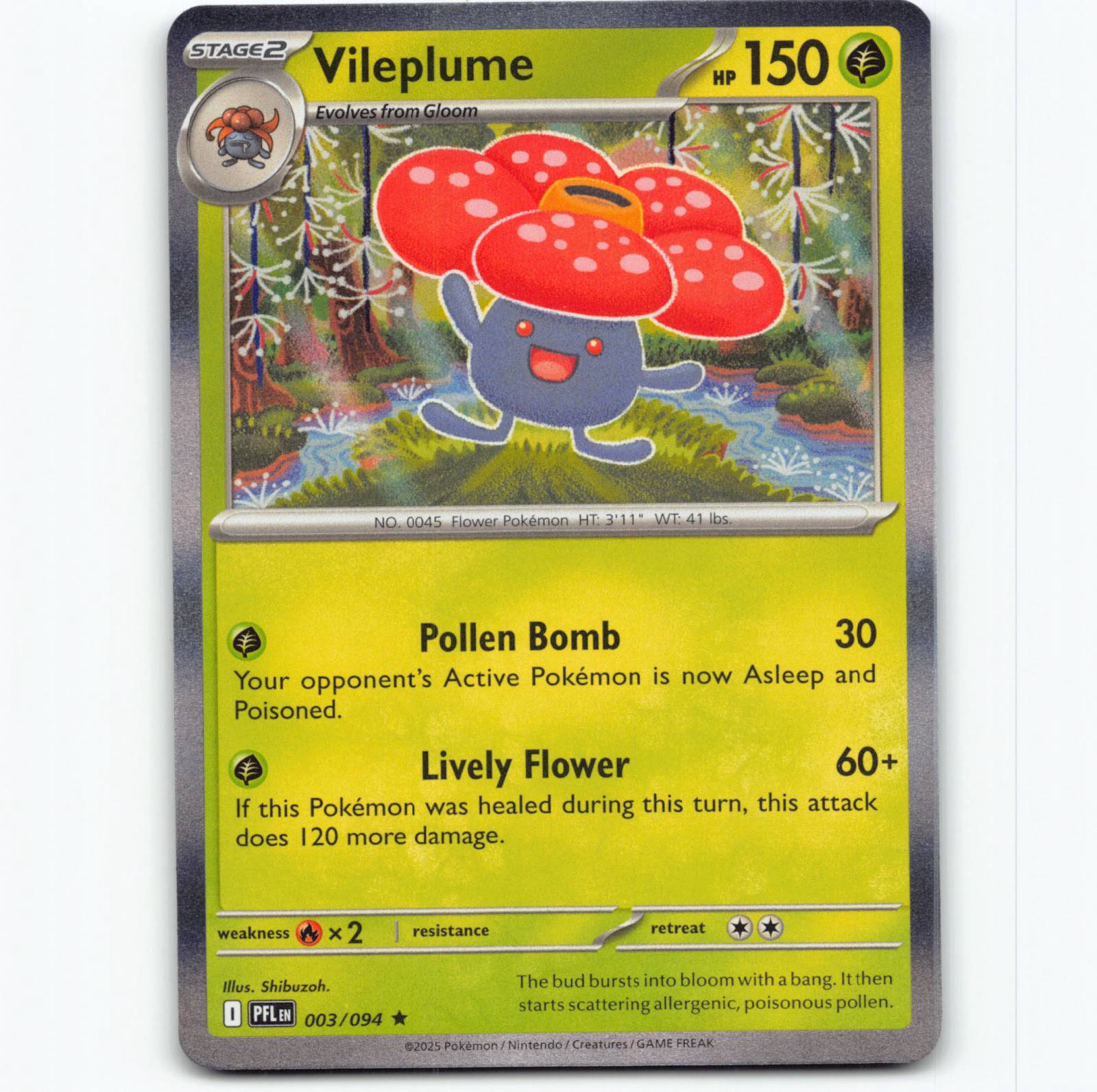 Pokémon Vileplume PFL EN 003/094 Holo Pokemon Kort Phantasmal Flames Mega Evolut