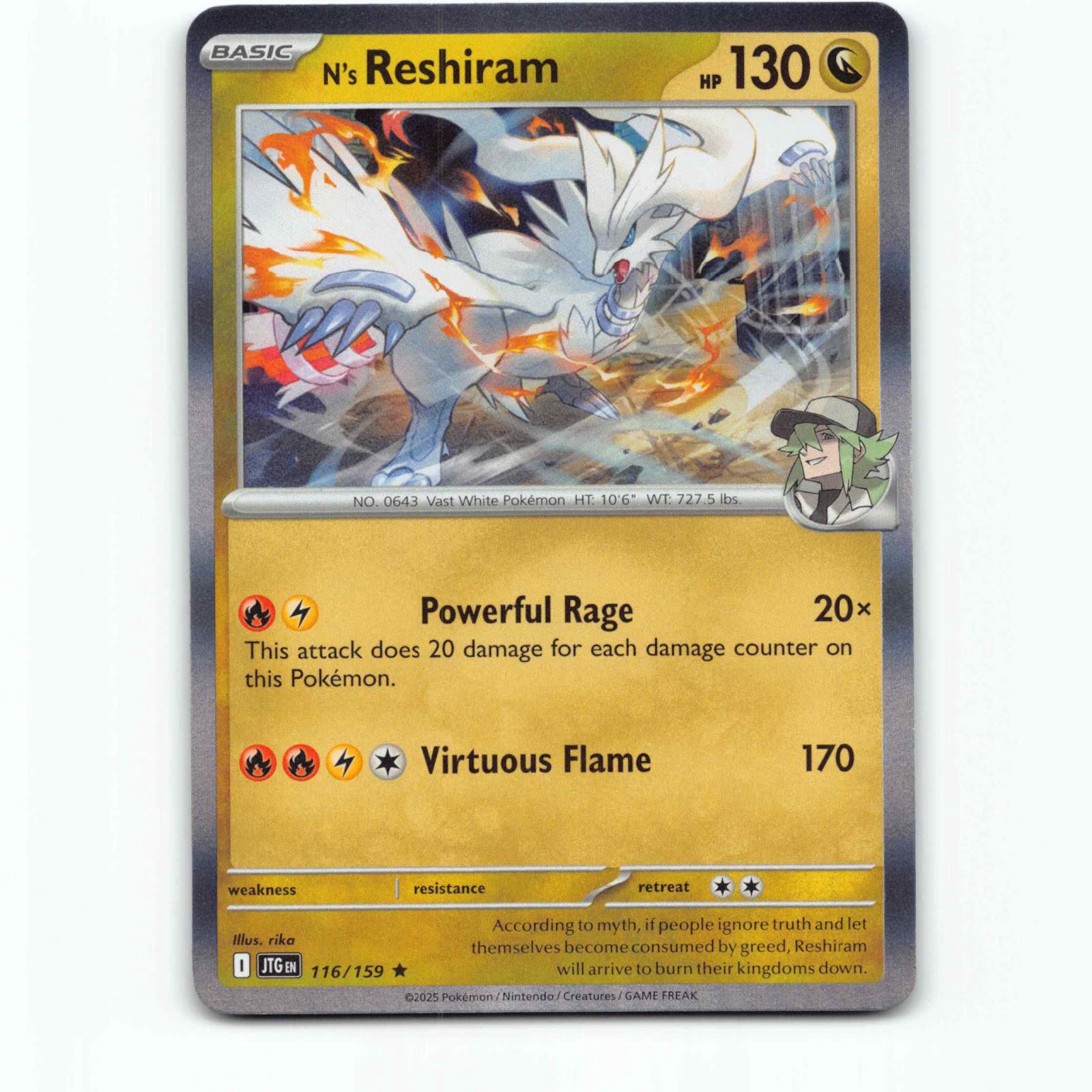 N's Reshiram 116 Holo Pokémon JTG EN 116/159 Journey Together Pokemon Kort