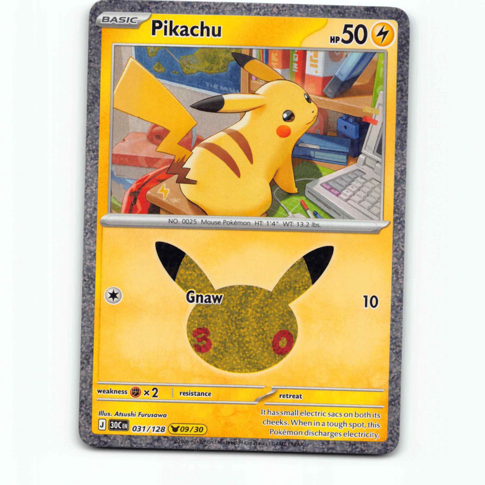 Pikachu 31 30th Celebration 09/30 Holo Pokémon 30C EN 031/128 Pokemon Kort