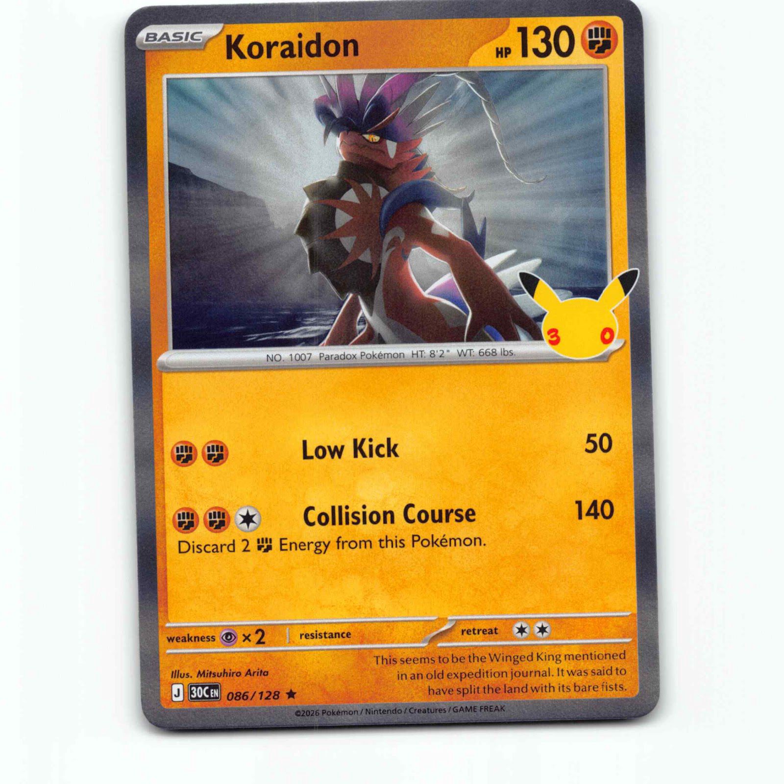 Koraidon 86 Holo Pokémon 30C EN 086/128 30th Celebration Pokemon Kort