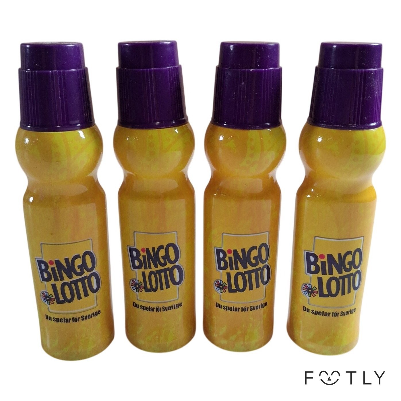 Retro 4 st BingoLotto Duttpennor Marker Penna Gul Lila Bingo Markör Samlarpryl