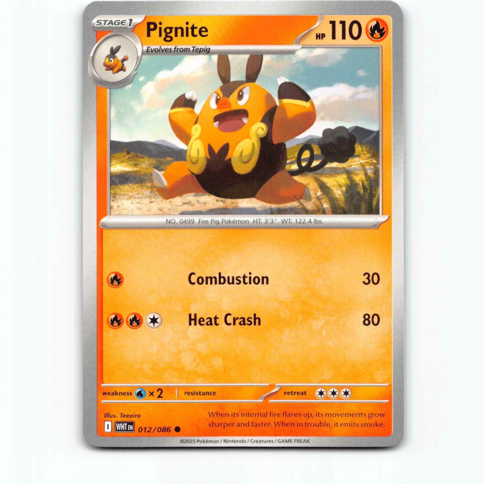 Pignite 012/086 Pokémon WHT EN White Flare Pokemon Kort Scarlet & Violet
