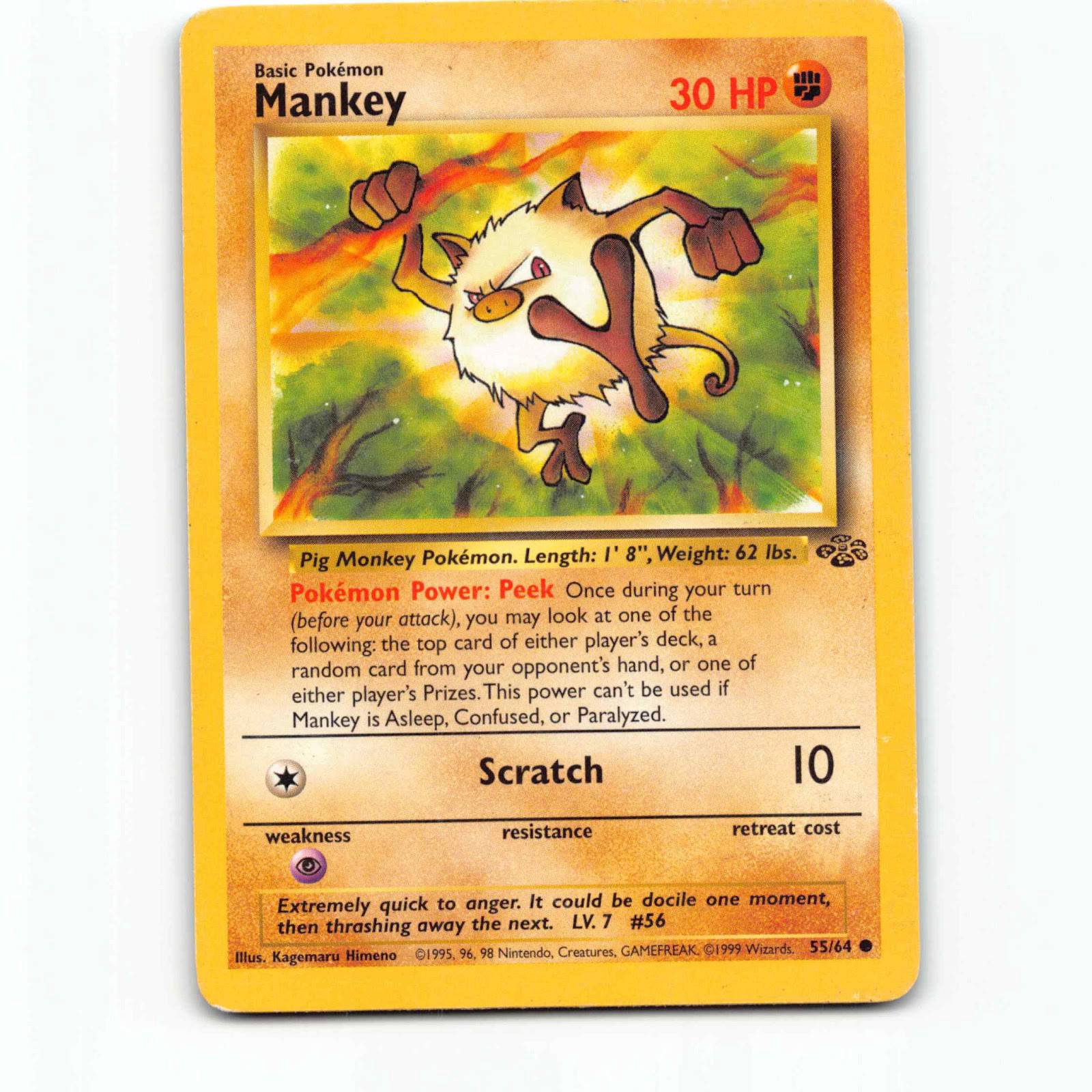 Mankey 55 Pokémon JU EN 55/64 Jungle Pokemon Kort Wizards of The Coast
