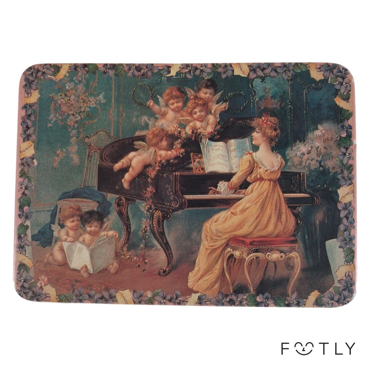 Plåtburk Vintage Änglar Piano Rosa Metall Ask Förvaring Dekorativ Låda Burk