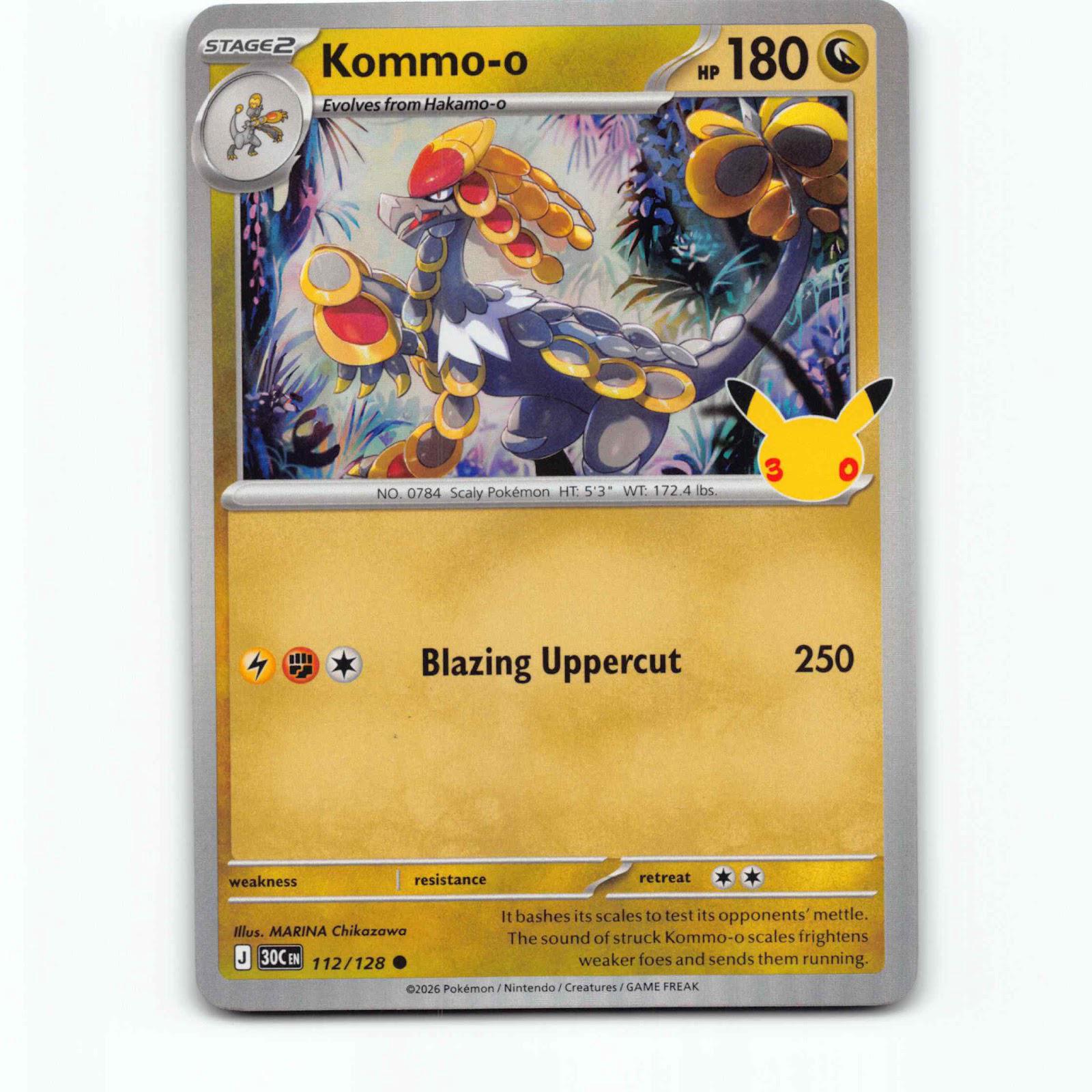 Kommo-o 112 Holo Pokémon 30C EN 112/128 30th Celebration Pokemon Kort