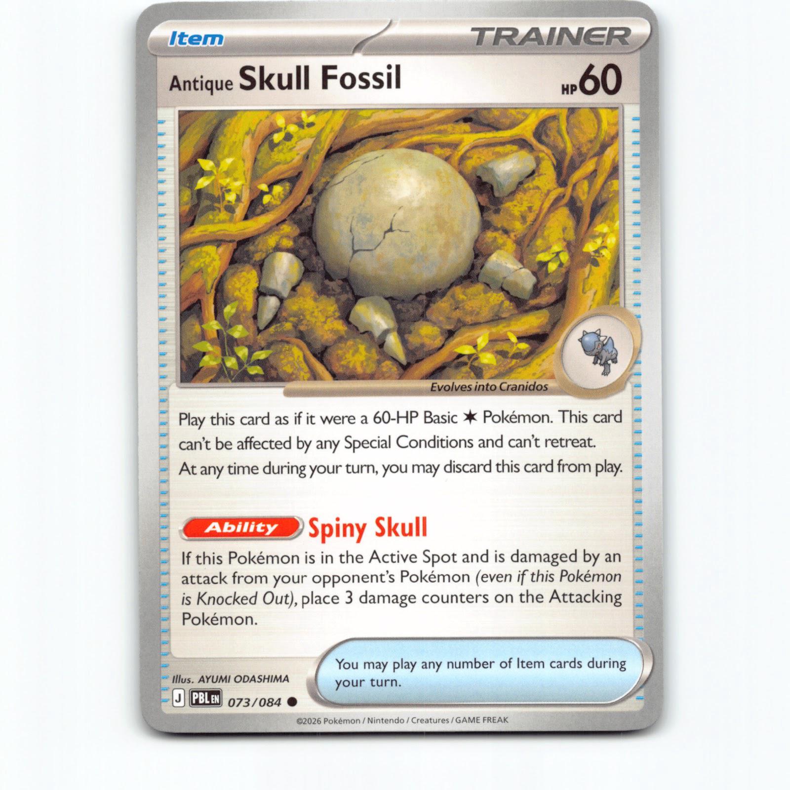 Antique Skull Fossil 073/084 Pokémon PBL EN Pitch Black Pokemon Kort Mega Evolut