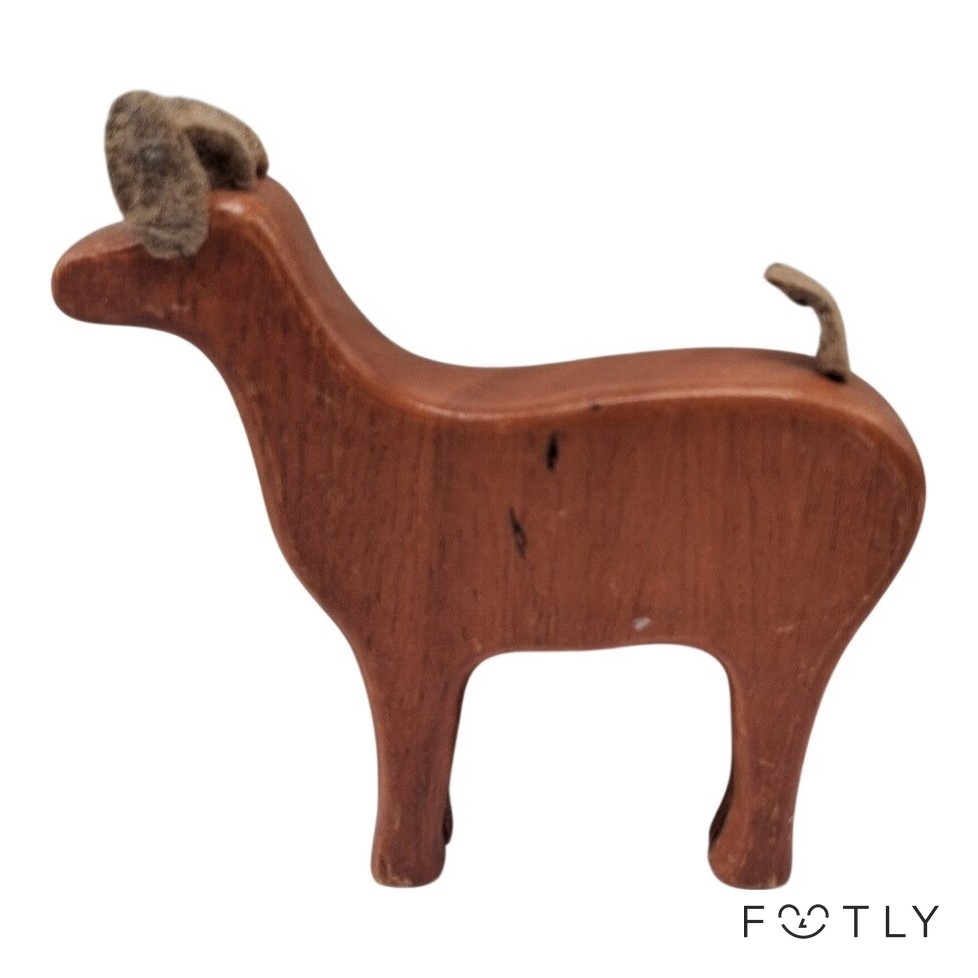 Träfigur Får Djur Dekor Vintage Handgjord Brun Ulldetaljer Träskulptur Prydnad