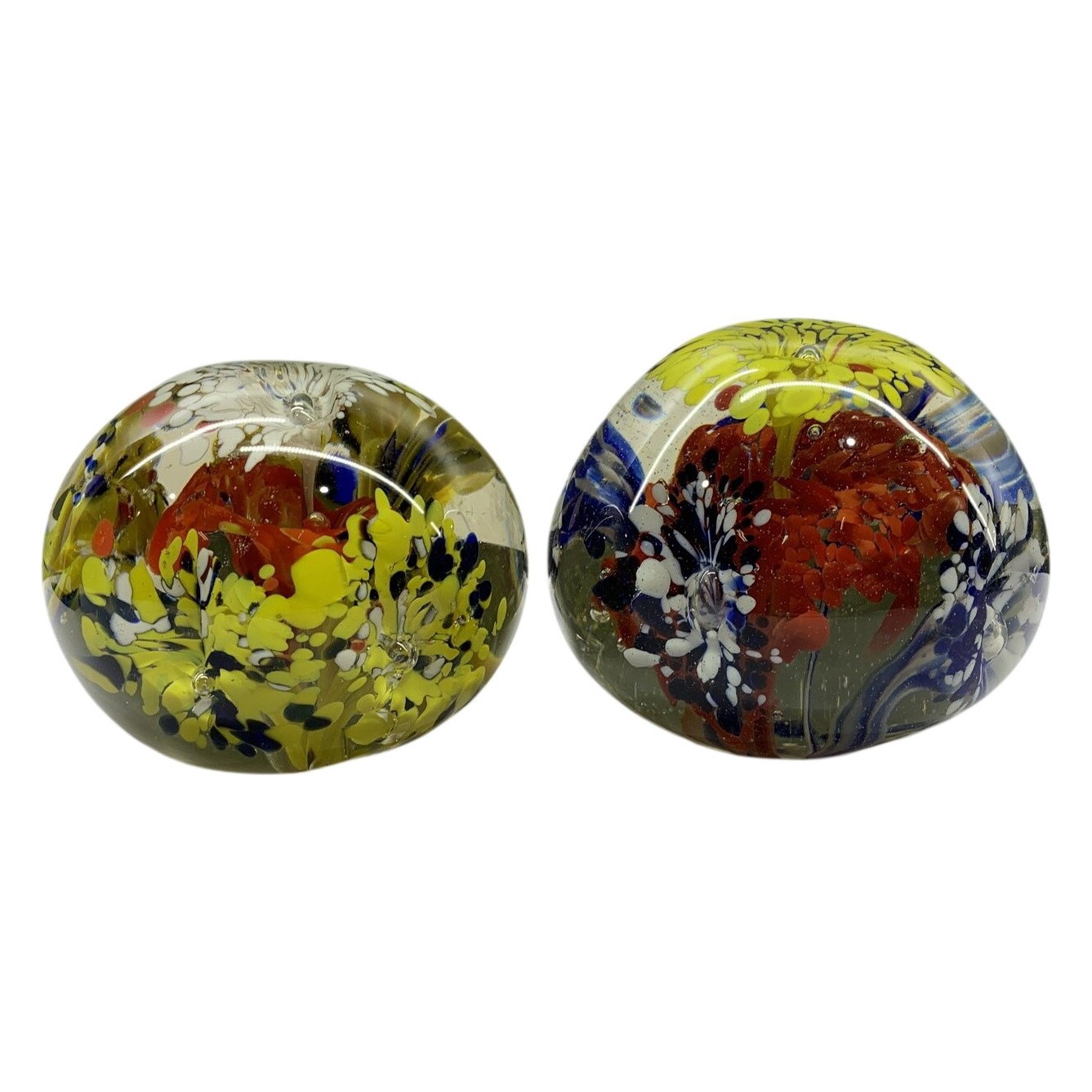 2 st Glasklot Pappersvikt Blommor Glas Design Vintage Paperweight Brevvikt