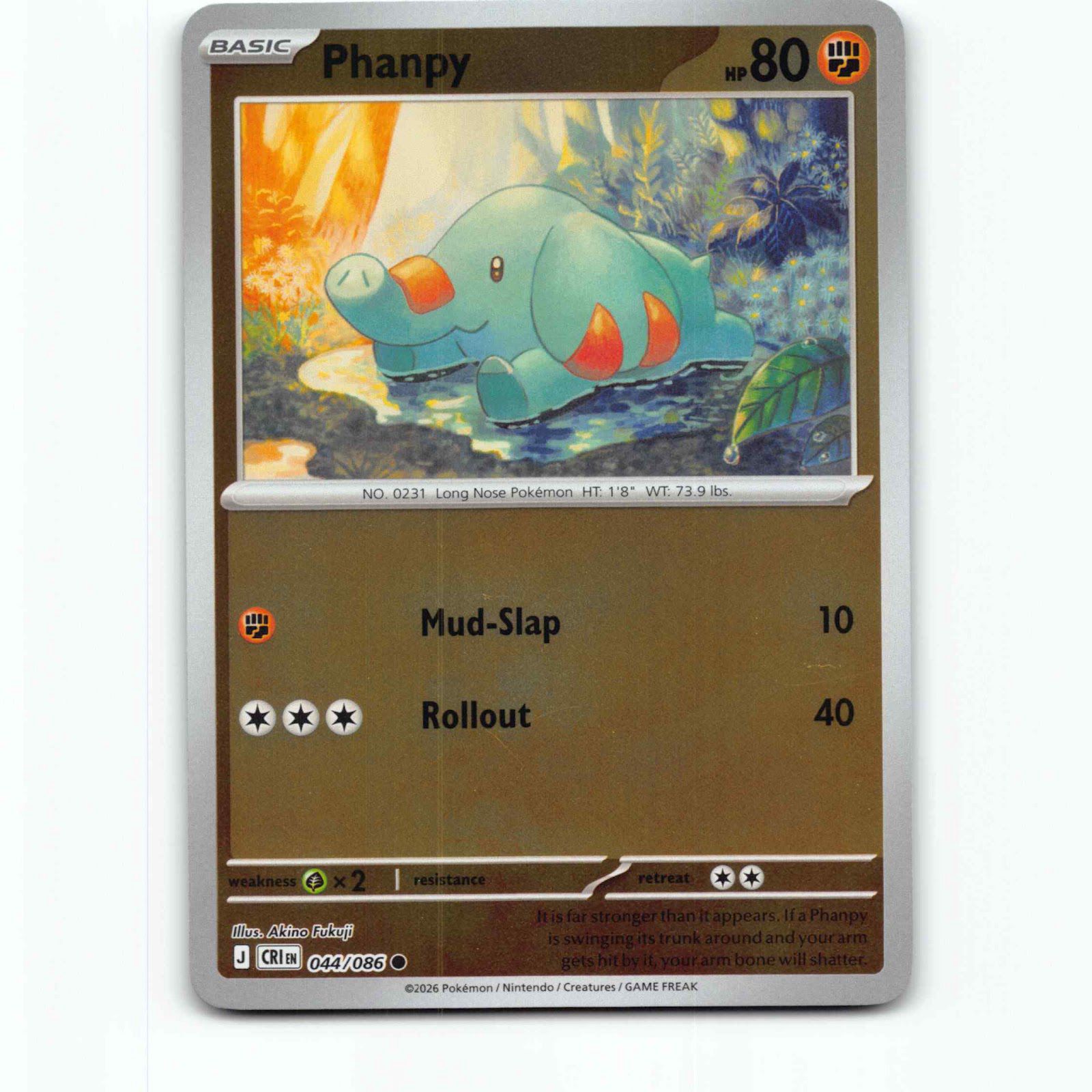 Phanpy 44 Reverse Holo Pokémon CRI EN 044/086 Chaos Rising Pokemon Kort