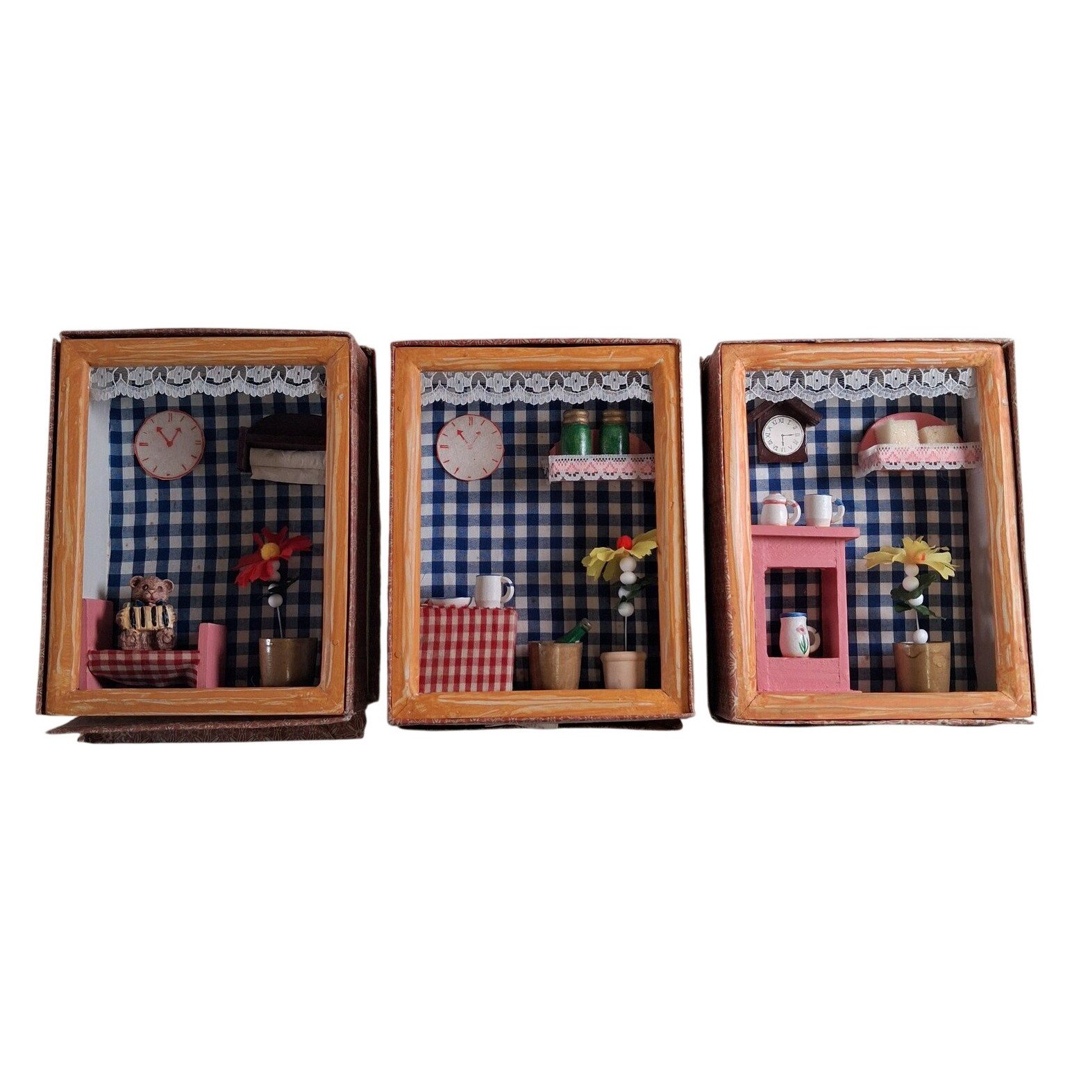 3 st Dockskåpsrum Miniatyr Retro Blommor Möbler Leksak Dockskåp Samlarobjekt