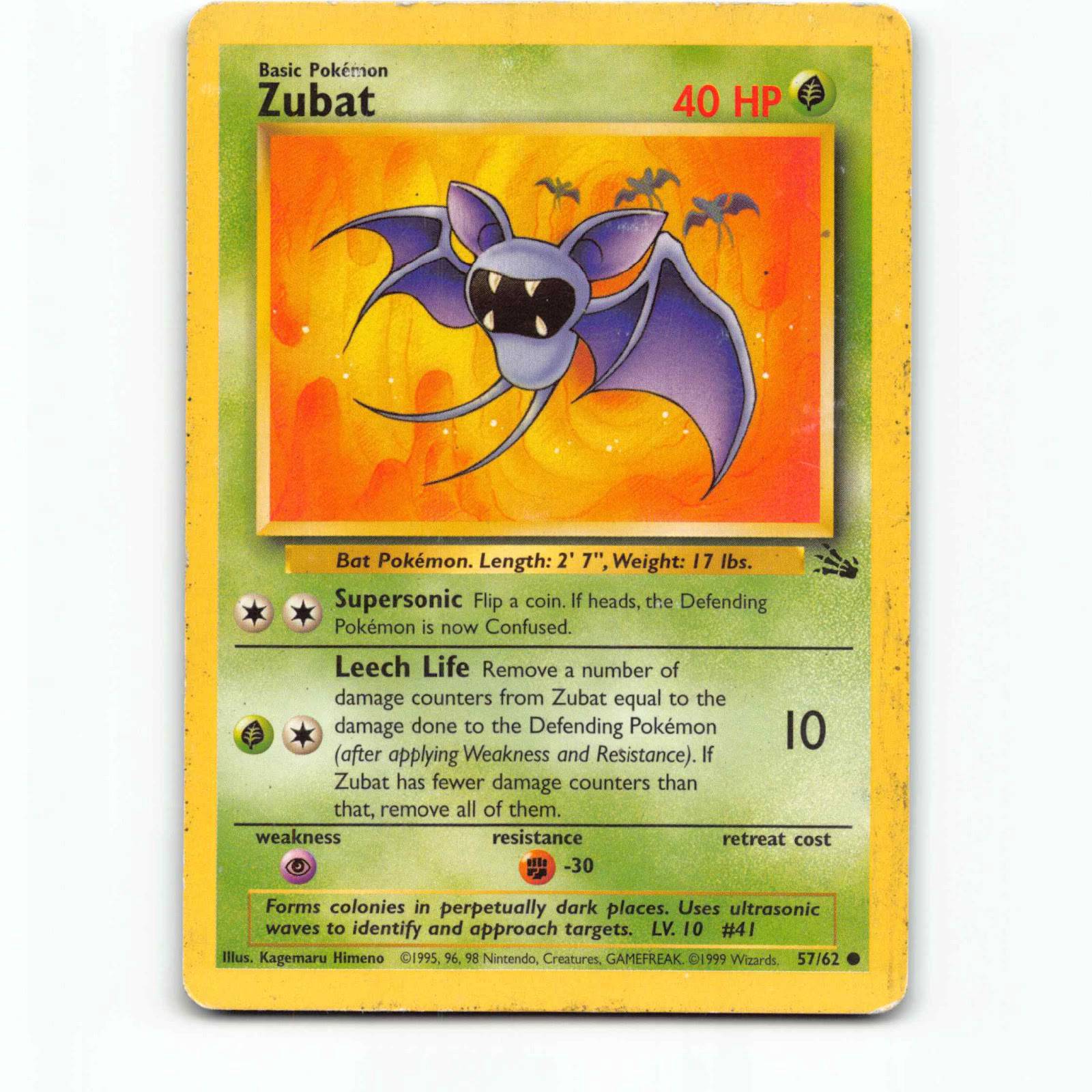 Zubat 57 Pokémon FO EN 57/62 Fossil Pokemon Kort Wizards of The Coast