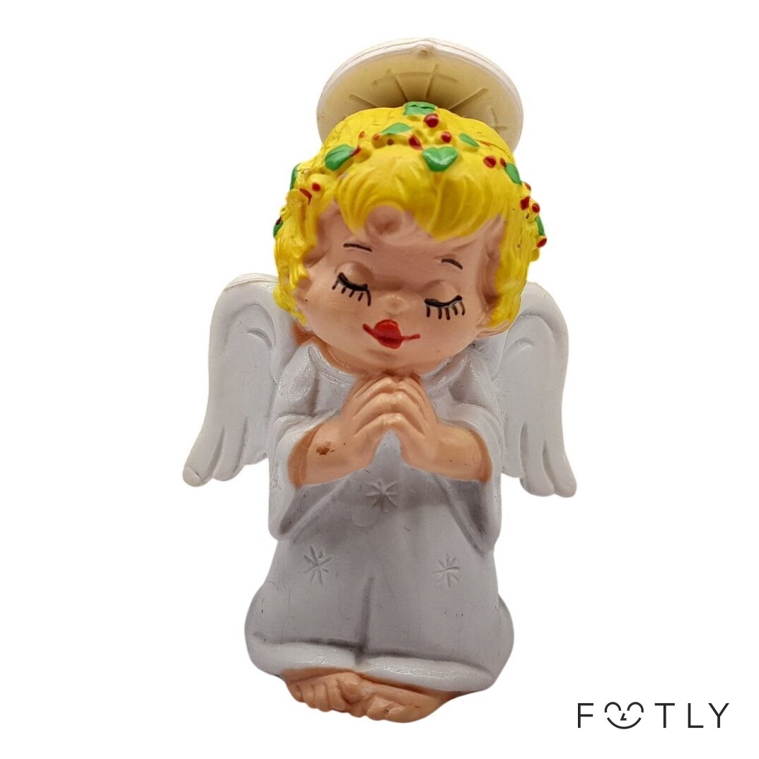 W Berrie Ängel 1980 Vintage Figurin Made In Portugal Vit Gul Ängelfigur