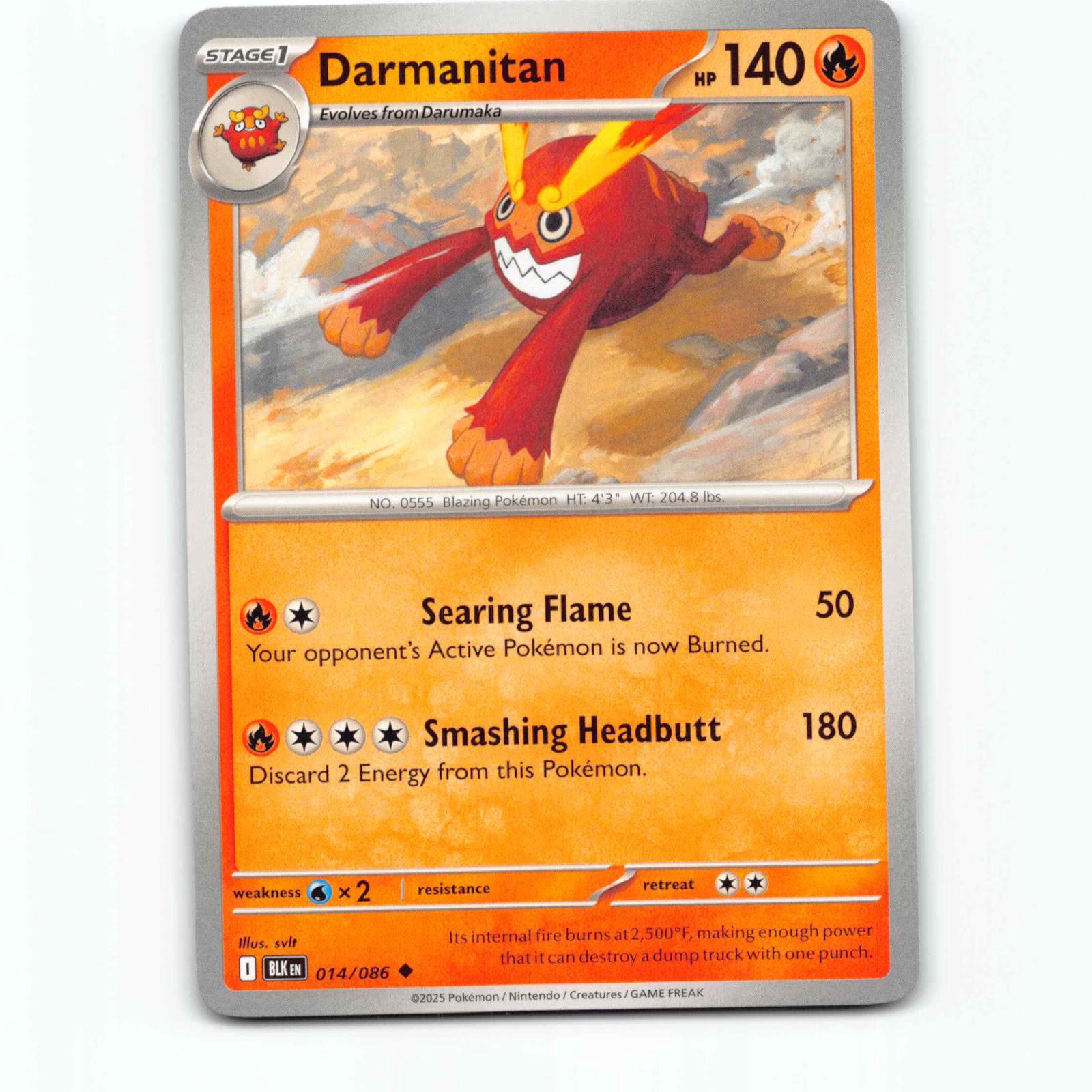 Darmanitan 014/086 Pokémon BLK EN Black Bolt Pokemon Kort Scarlet & Violet
