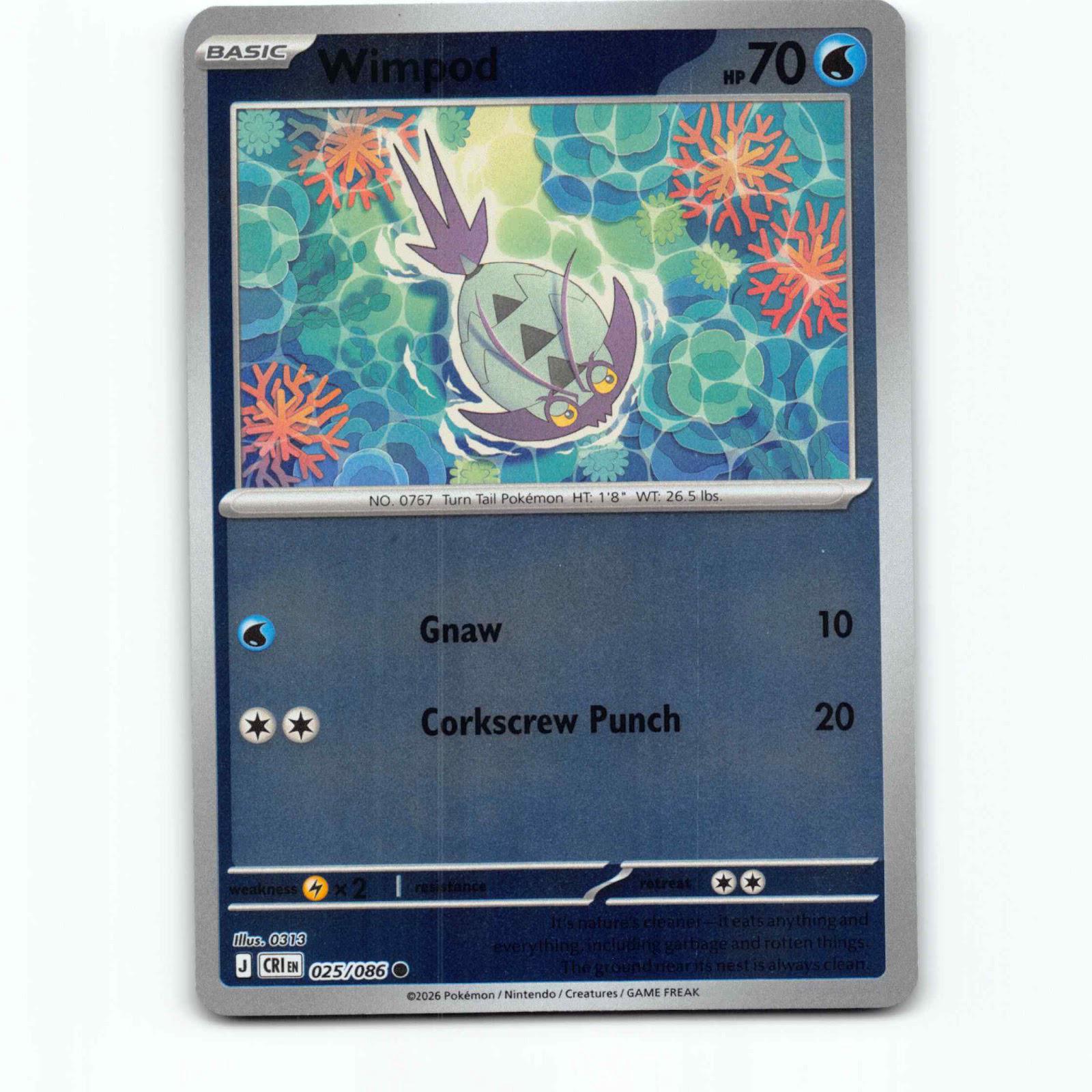 Wimpod 025/086 Pokémon Reverse Holo CRI EN Chaos Rising Pokemon Kort Mega Evolut