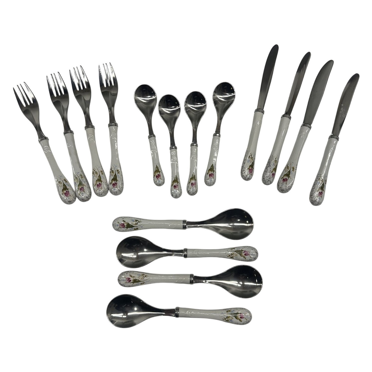 INOX Italy Bestickset 16 Delar Porslin Sked Gaffel Kniv Metall Design Retro
