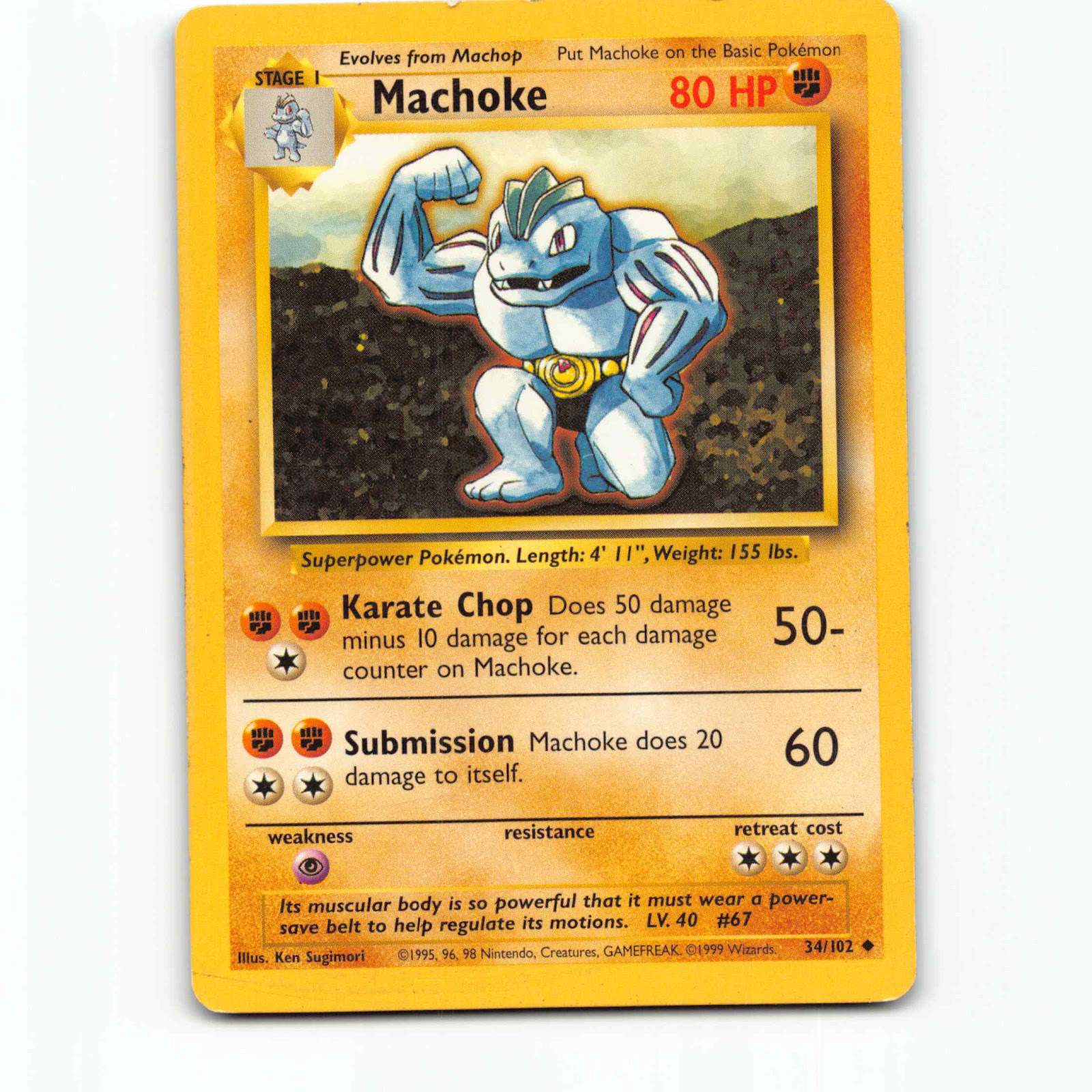 Machoke 34 Pokémon BS EN 34/102 Base Set Pokemon Kort Wizards of The Coast
