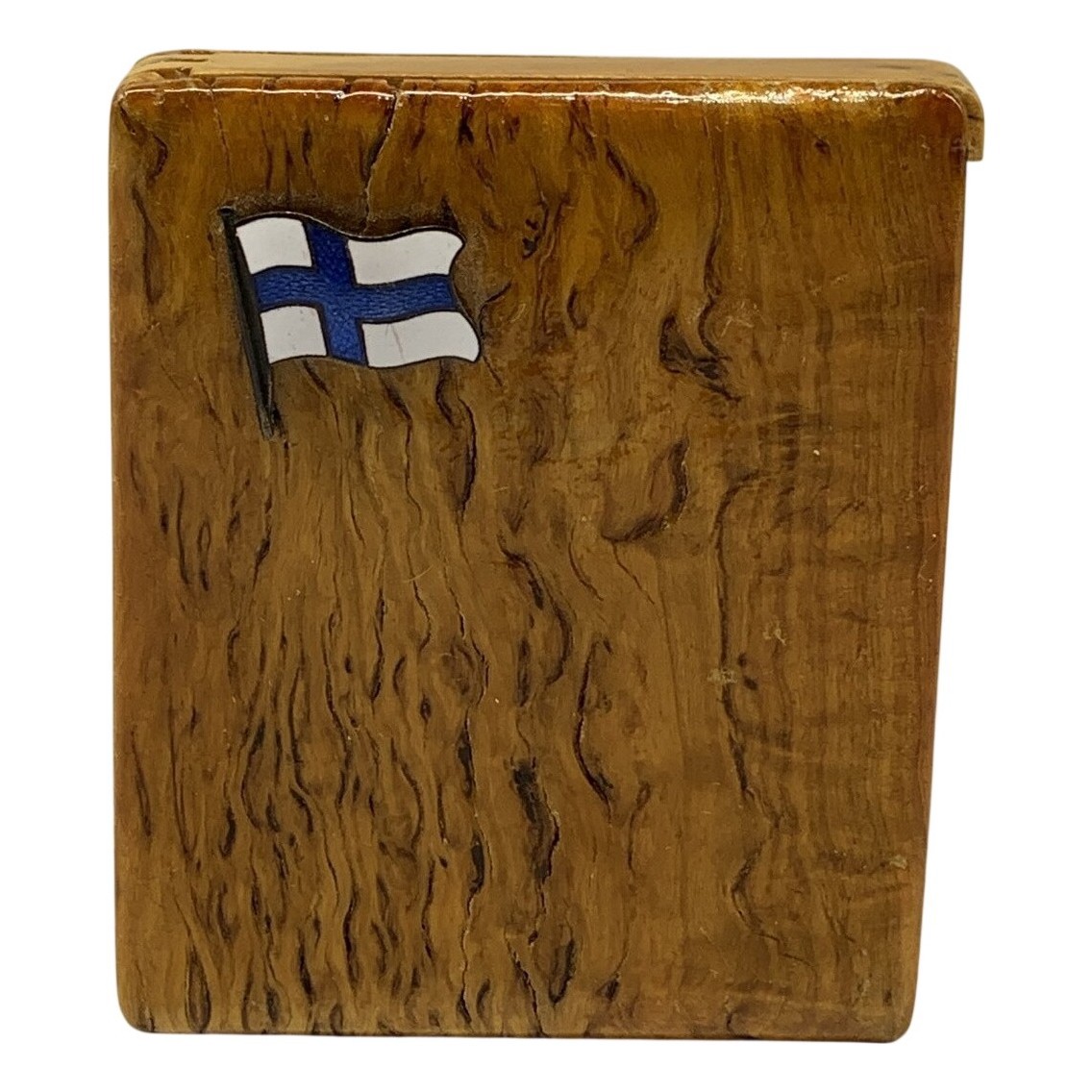 Trä Finland Flagga Handsnidad Ask Vintage Tändsticksask fodral Cigarett Retro