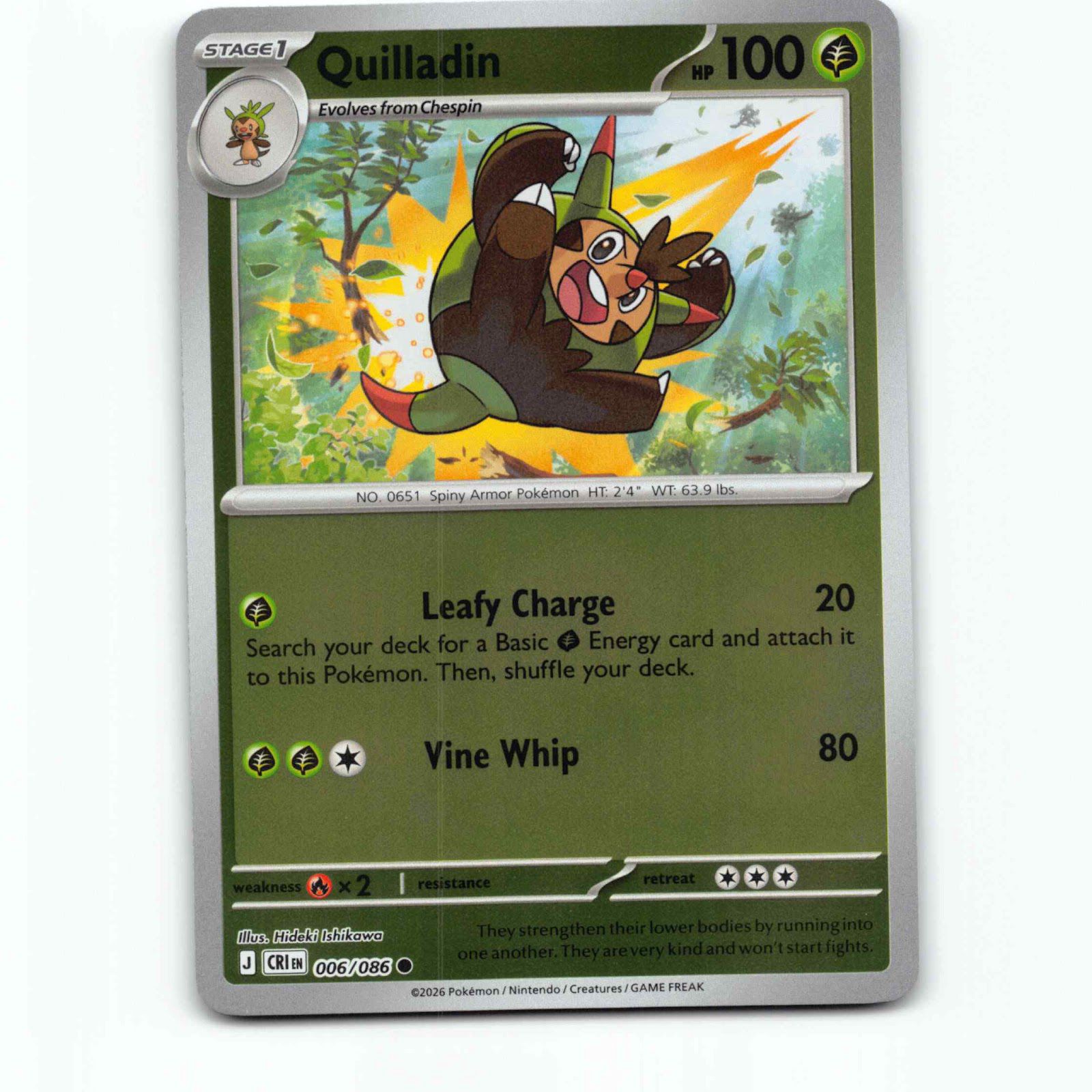 Quilladin 006/086 Pokémon Reverse Holo CRI EN Chaos Rising Pokemon Kort Mega Evo
