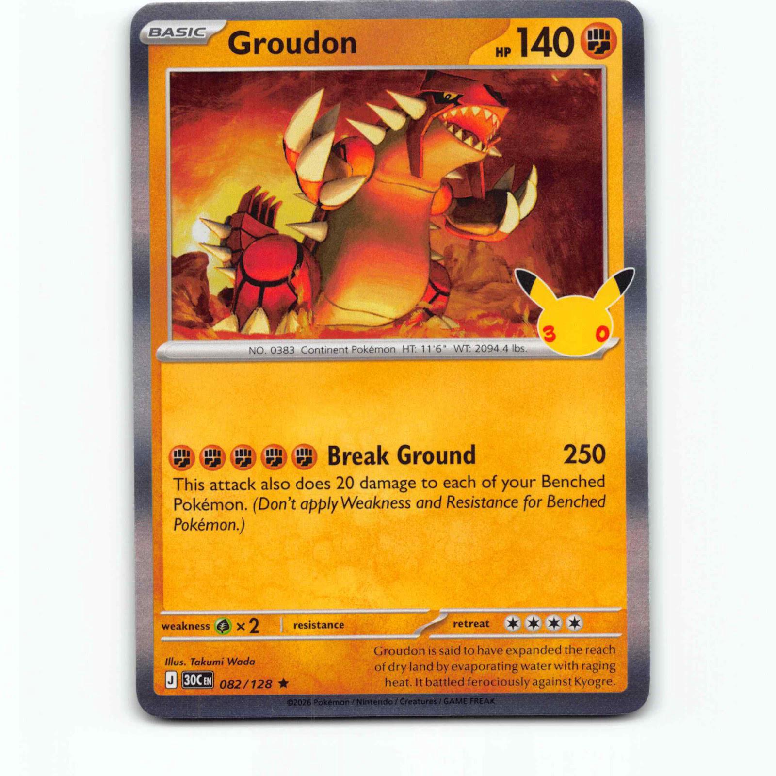 Groudon 82 Holo Pokémon 30C EN 082/128 30th Celebration Pokemon Kort
