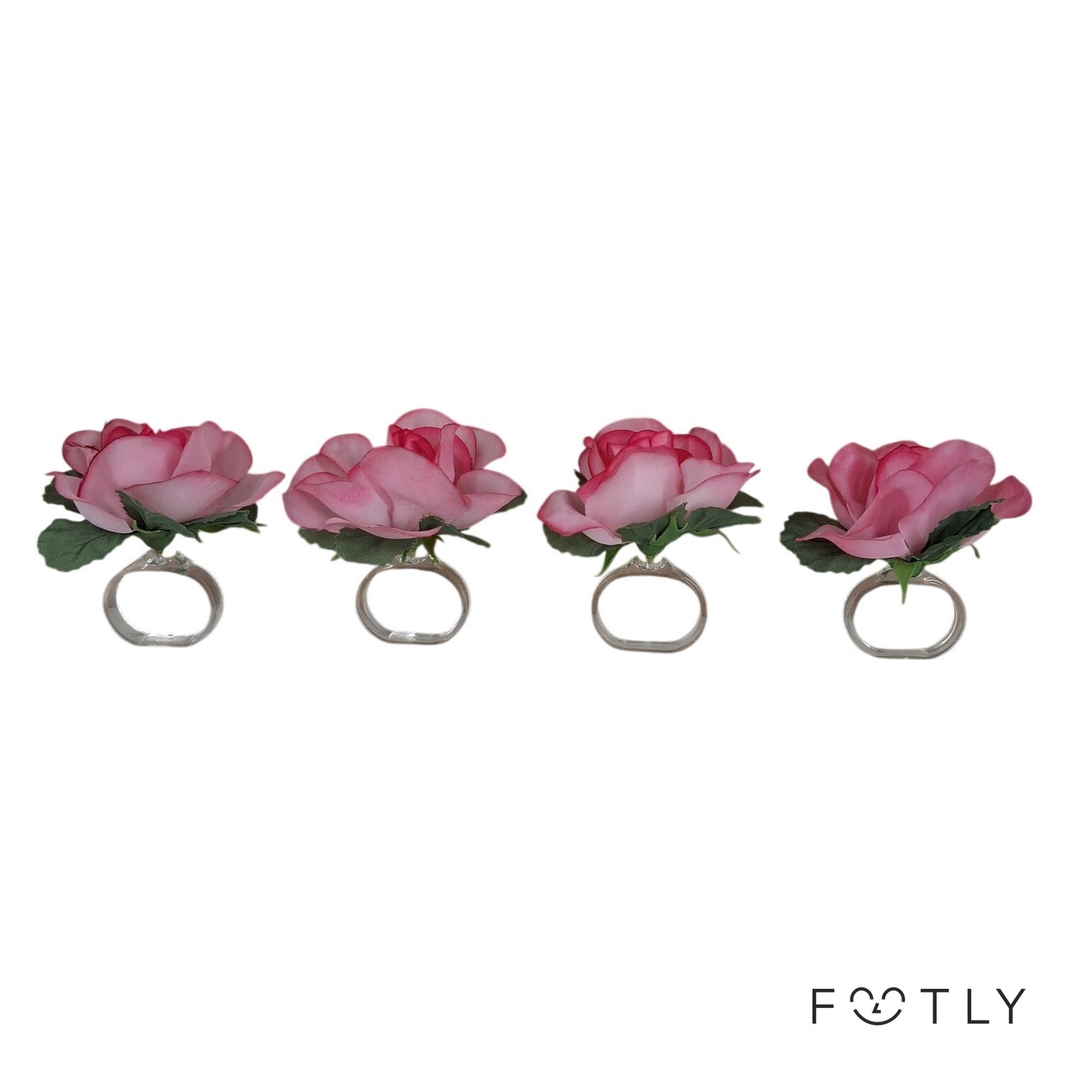 4 st Servettringar Ros Blomma Rosa Plast Servetthållare Dukning Dekoration
