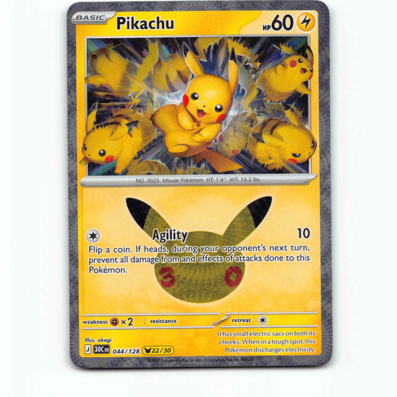 Pikachu 44 30th Celebration 22/30 Holo Pokémon 30C EN 044/128 Mega Evolution