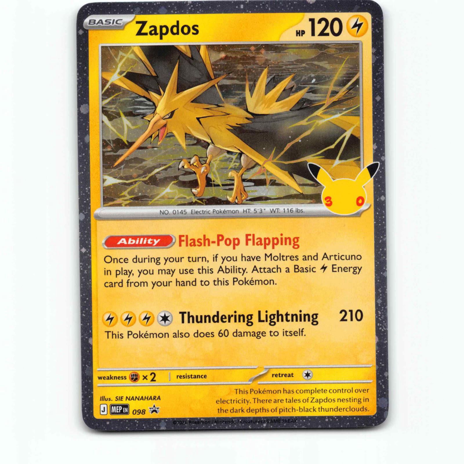 Zapdos 98 Promo Pokémon MEP EN 098 MEP Black Star Promos Pokemon Kort Promokort