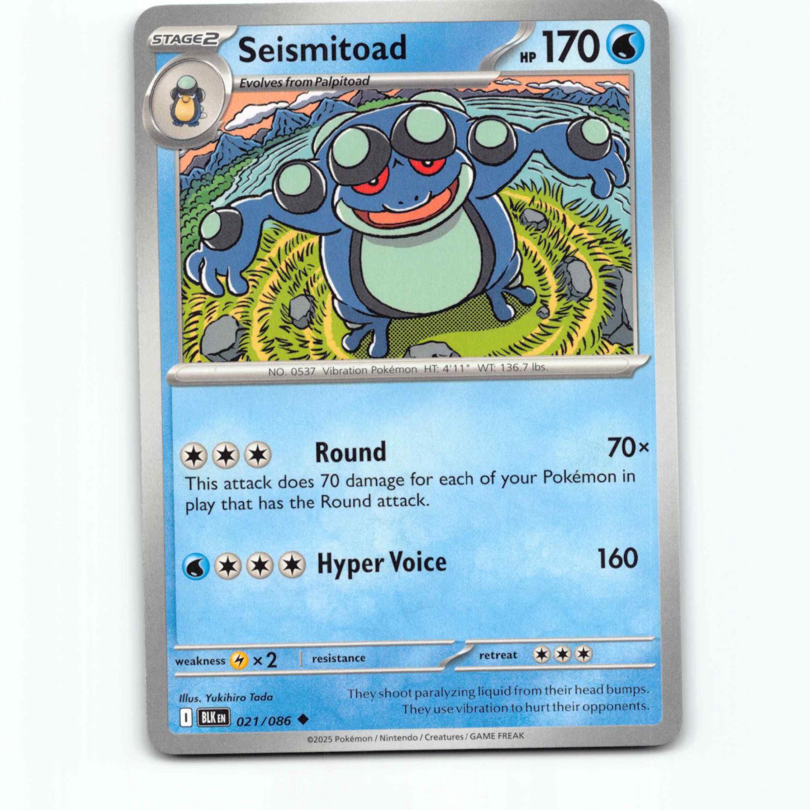 Seismitoad 021/086 Pokémon BLK EN Black Bolt Pokemon Kort Scarlet & Violet