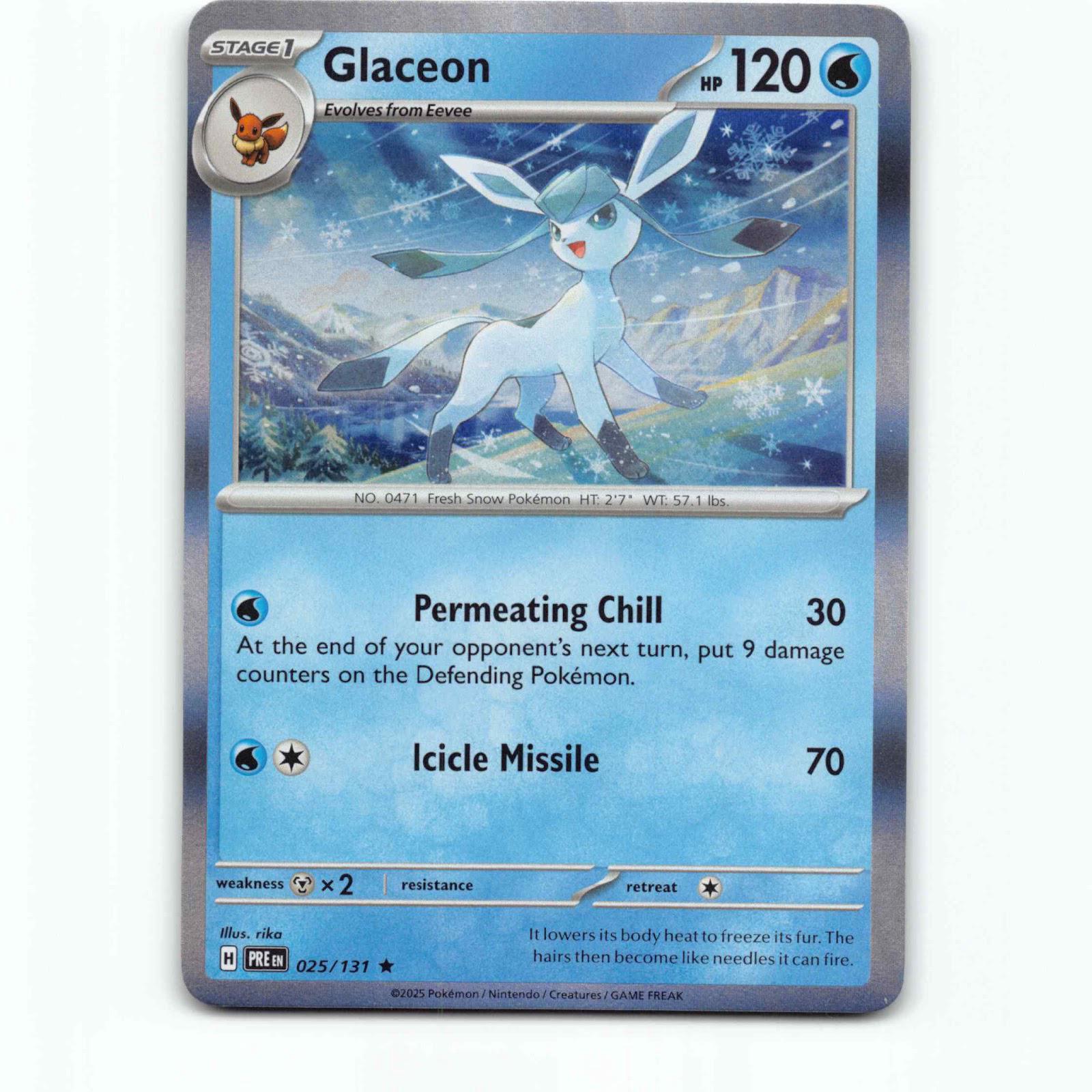 Glaceon 025/131 Pokémon Holo PRE EN Prismatic Evolutions Pokemon Kort Scarlet &