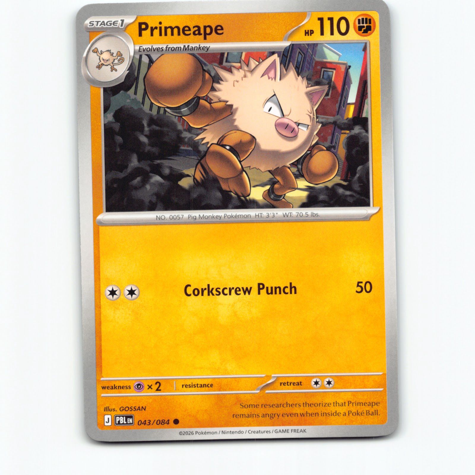 Primeape 043/084 Pokémon PBL EN Pitch Black Pokemon Kort Mega Evolution